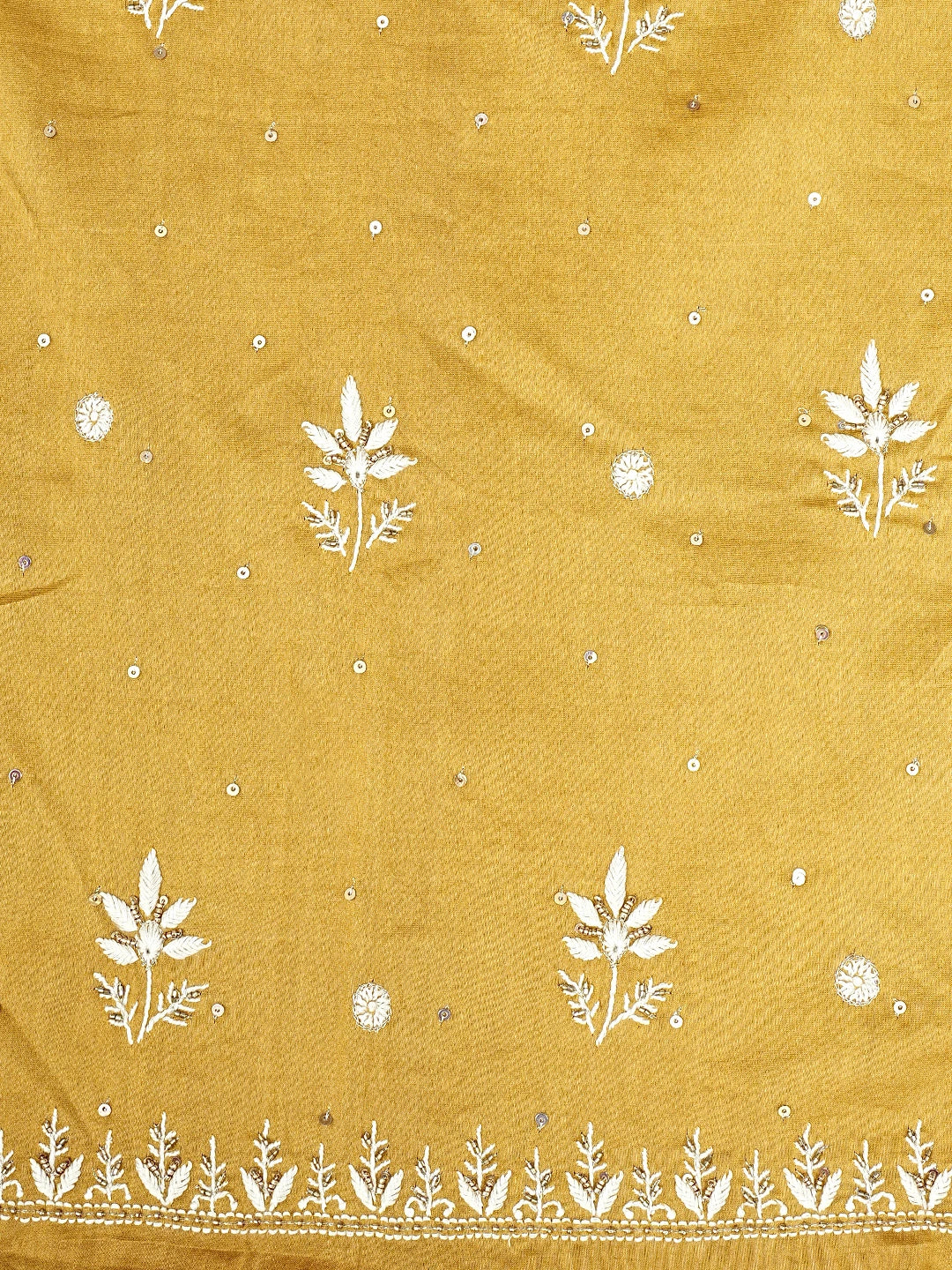 Ada Hand Embroidered Mustard Yellow Chanderi Lucknowi Chikankari Unstitched Suit Piece With Cutdana  Work 01A805671