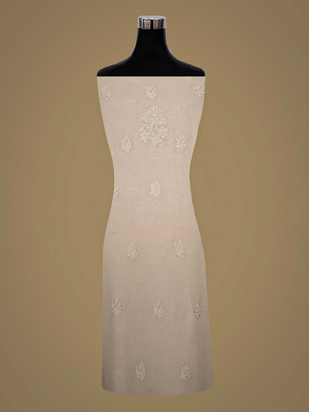 Ada Hand Embroidered Grey Viscose Georgette Lucknowi Chikankari Unstitched Kurta Dupatta Set With Muqaish/Mukaish Work 01A933345
