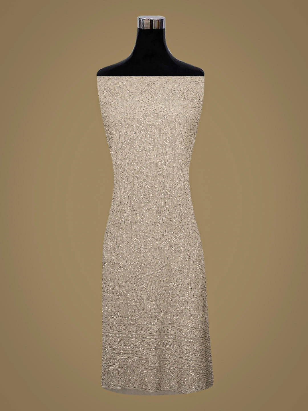 Ada Hand Embroidered Grey Viscose Georgette Lucknowi Chikankari Unstitched Kurta Dupatta Set With Muqaish/Mukaish Work 01A933345