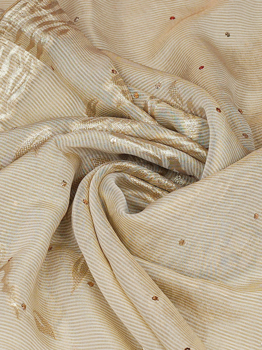 Ada Hand Embroidered Fawn Organza Lucknowi Chikankari Dupatta With Muqaish/Mukaish Work 01A706717
