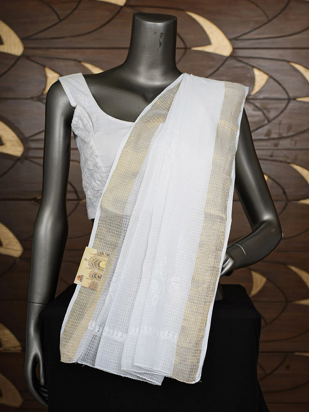 Ada Hand Embroidered White Kota Lucknowi Chikankari Dupatta 01A731689