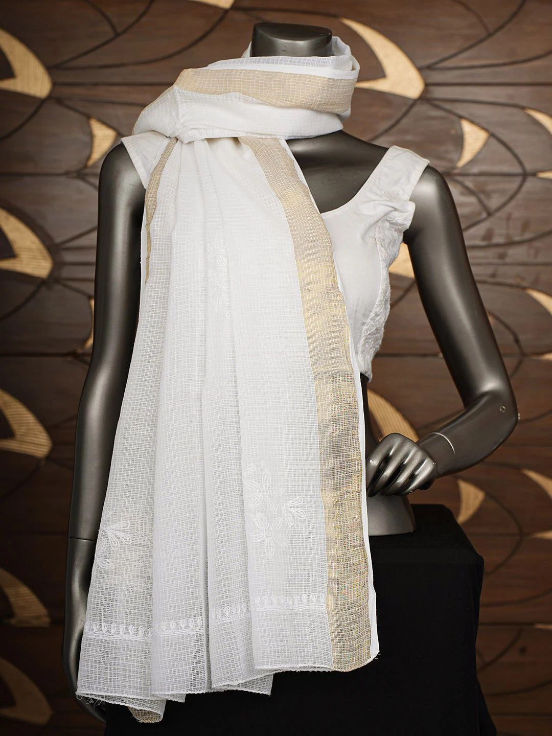 Ada Hand Embroidered White Kota Lucknowi Chikankari Dupatta 01A731689