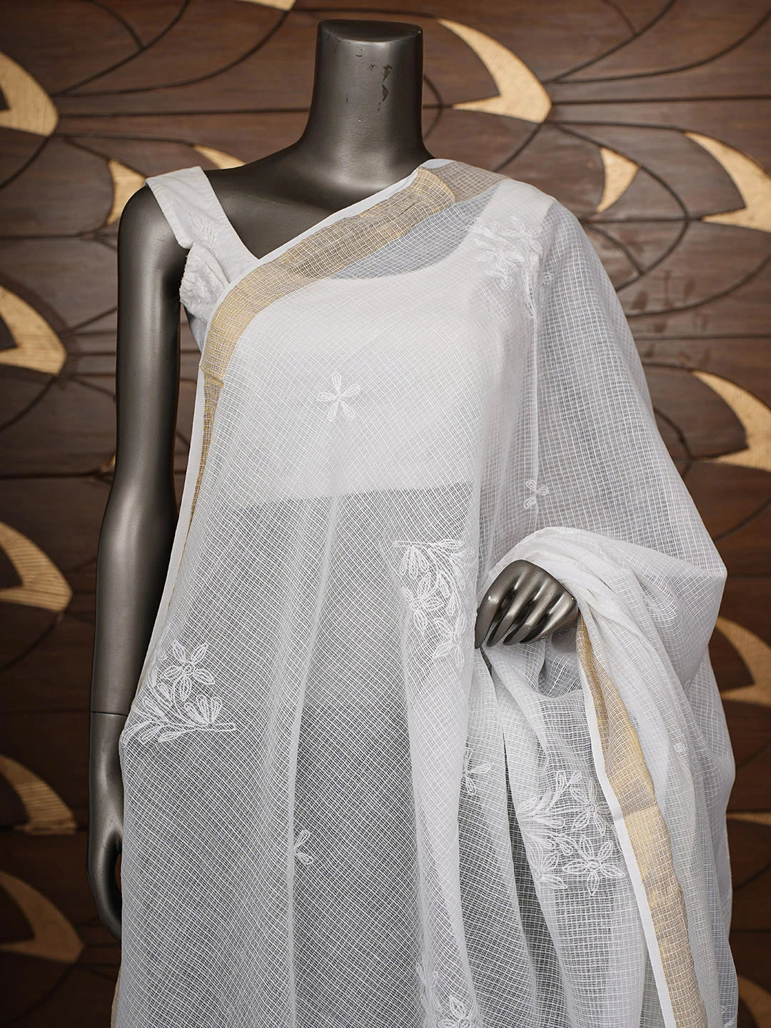 Ada Hand Embroidered White Kota Lucknowi Chikankari Dupatta 01A731689