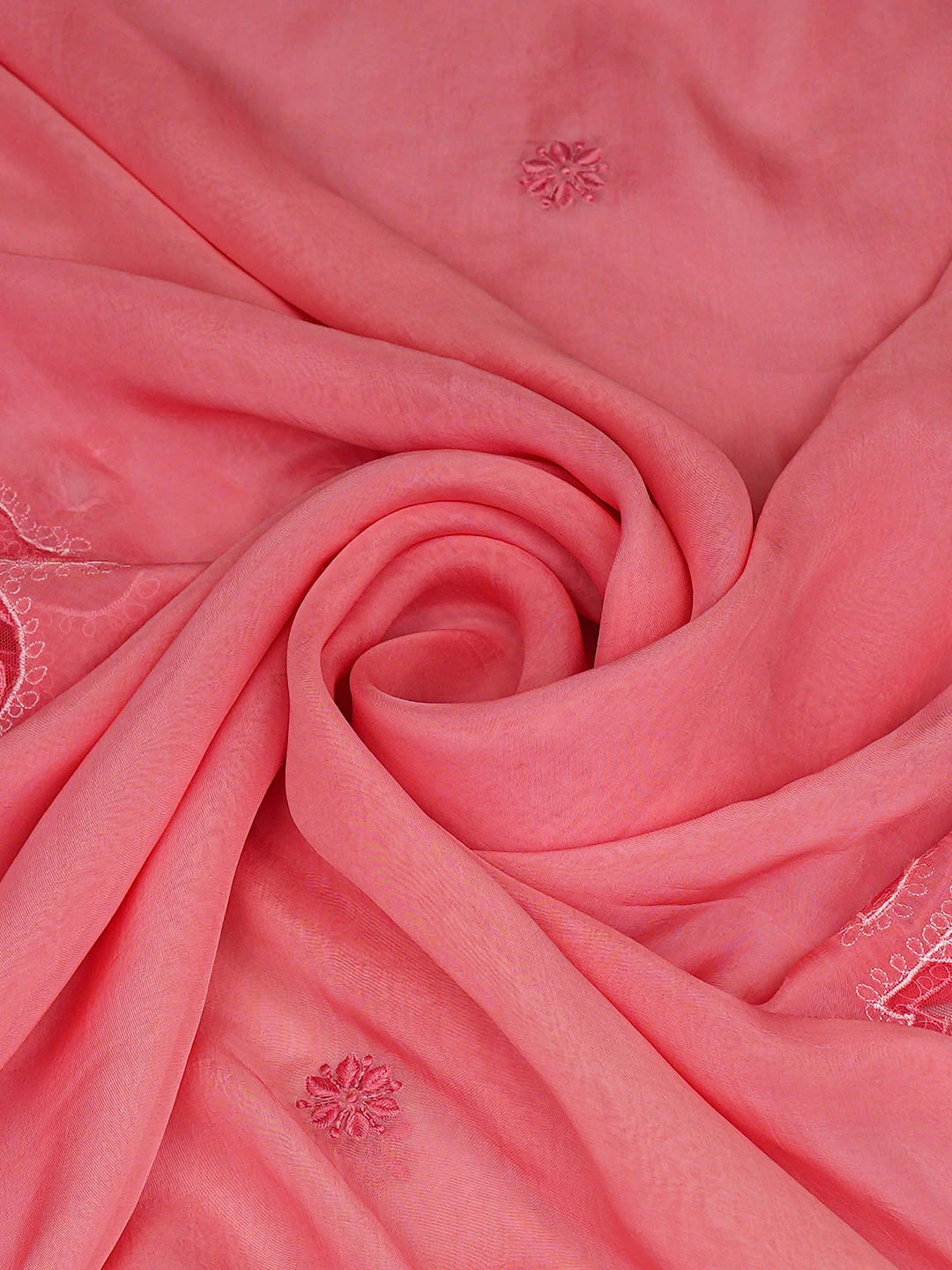 Ada Hand Embroidered Pink Organza Lucknowi Chikankari Dupatta 01A706919