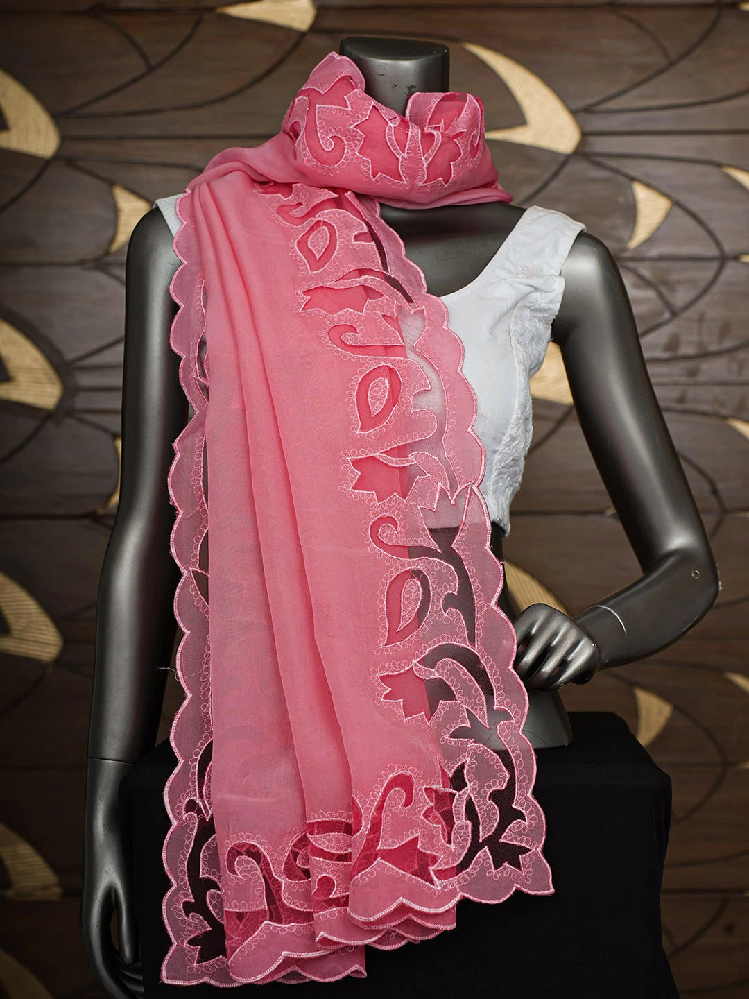 Ada Hand Embroidered Pink Organza Lucknowi Chikankari Dupatta 01A706919
