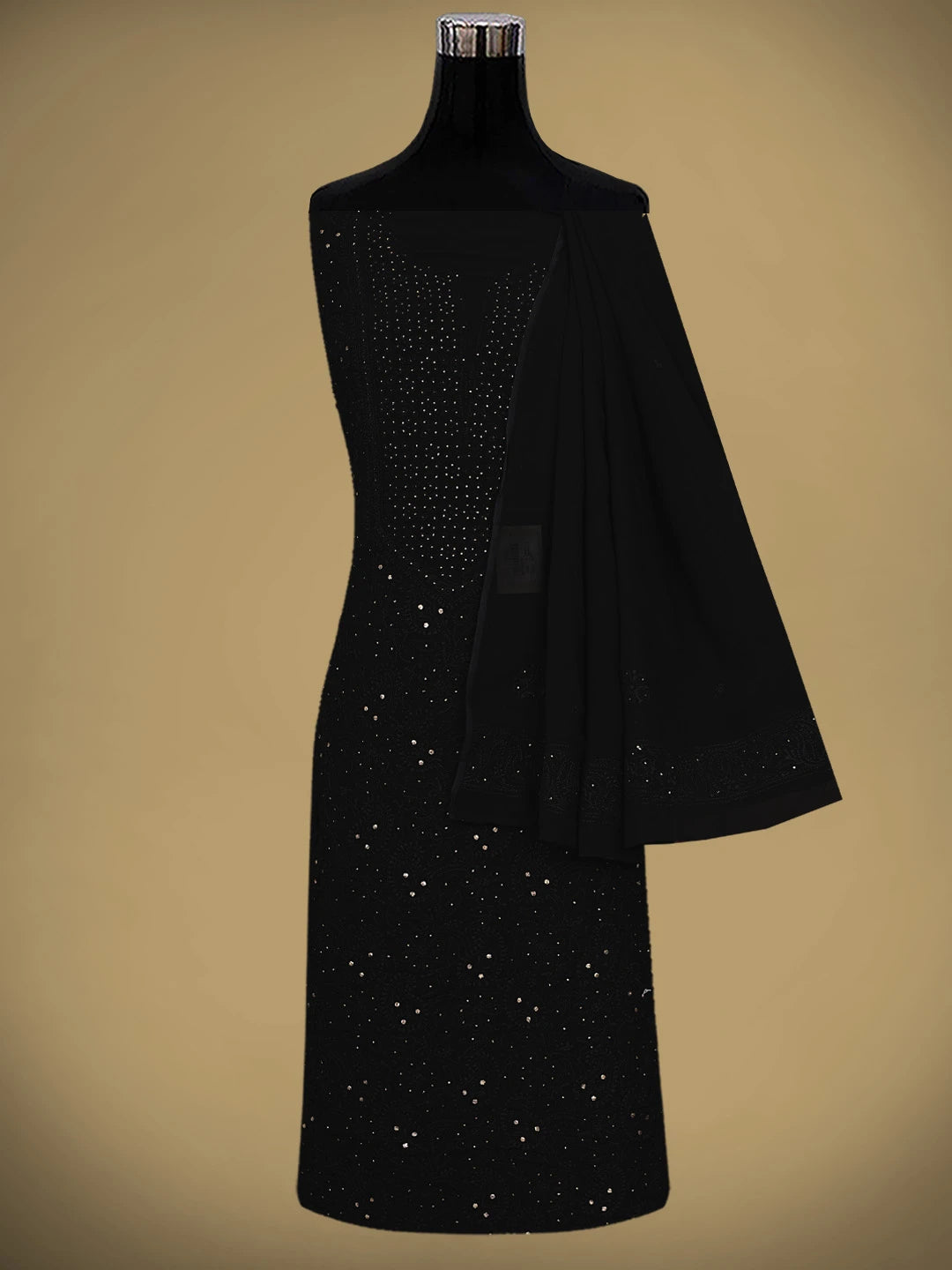 Ada Hand Embroidered Black Viscose Georgette Lucknowi Chikankari Unstitched Kurta Dupatta Set With Muqaish/Mukaish Work 01A555939