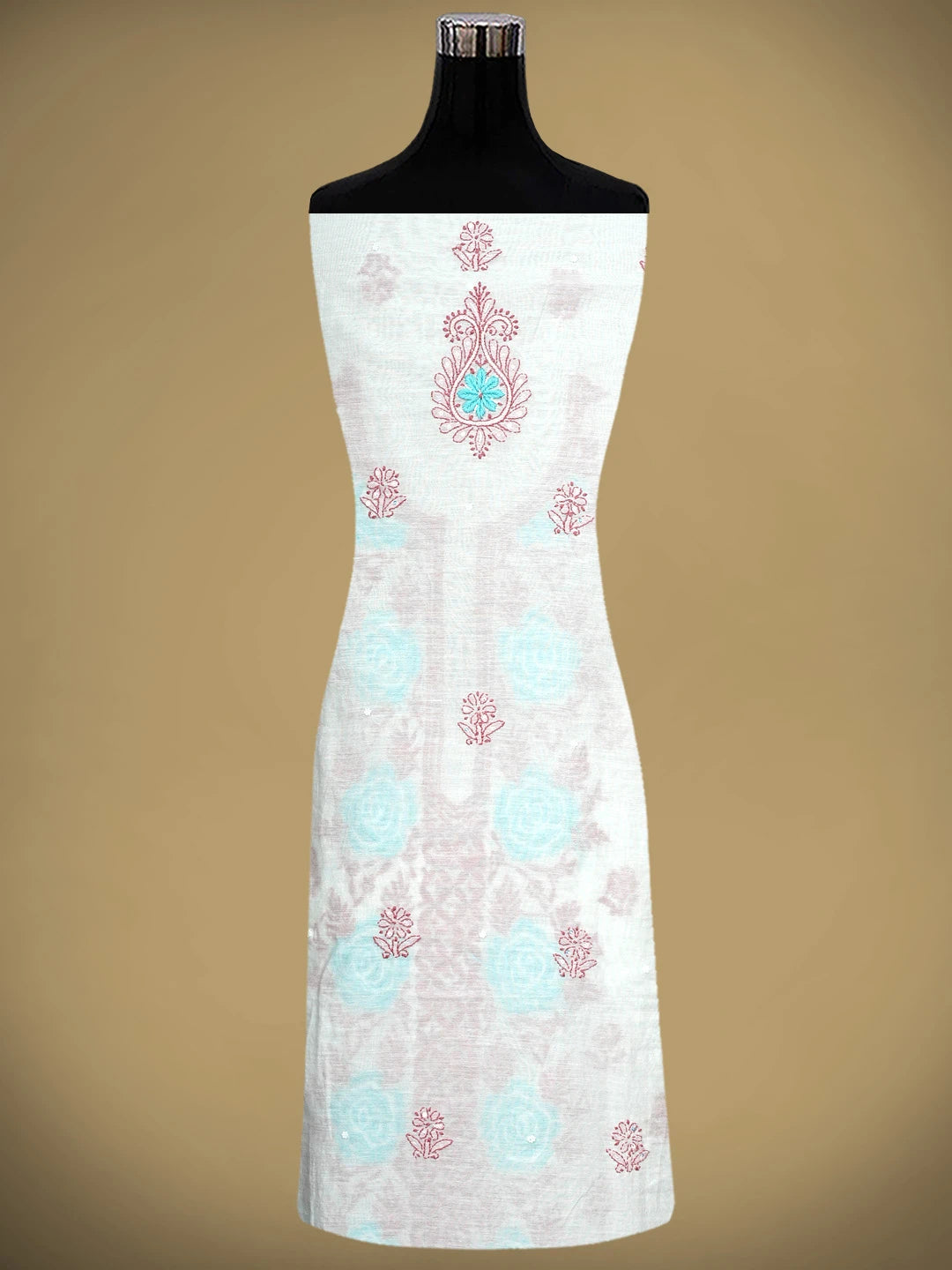 Ada Hand Embroidered White Seashell Chanderi Lucknowi Chikankari Unstitched Kurta Dupatta Set With Pearl Work 01A897569
