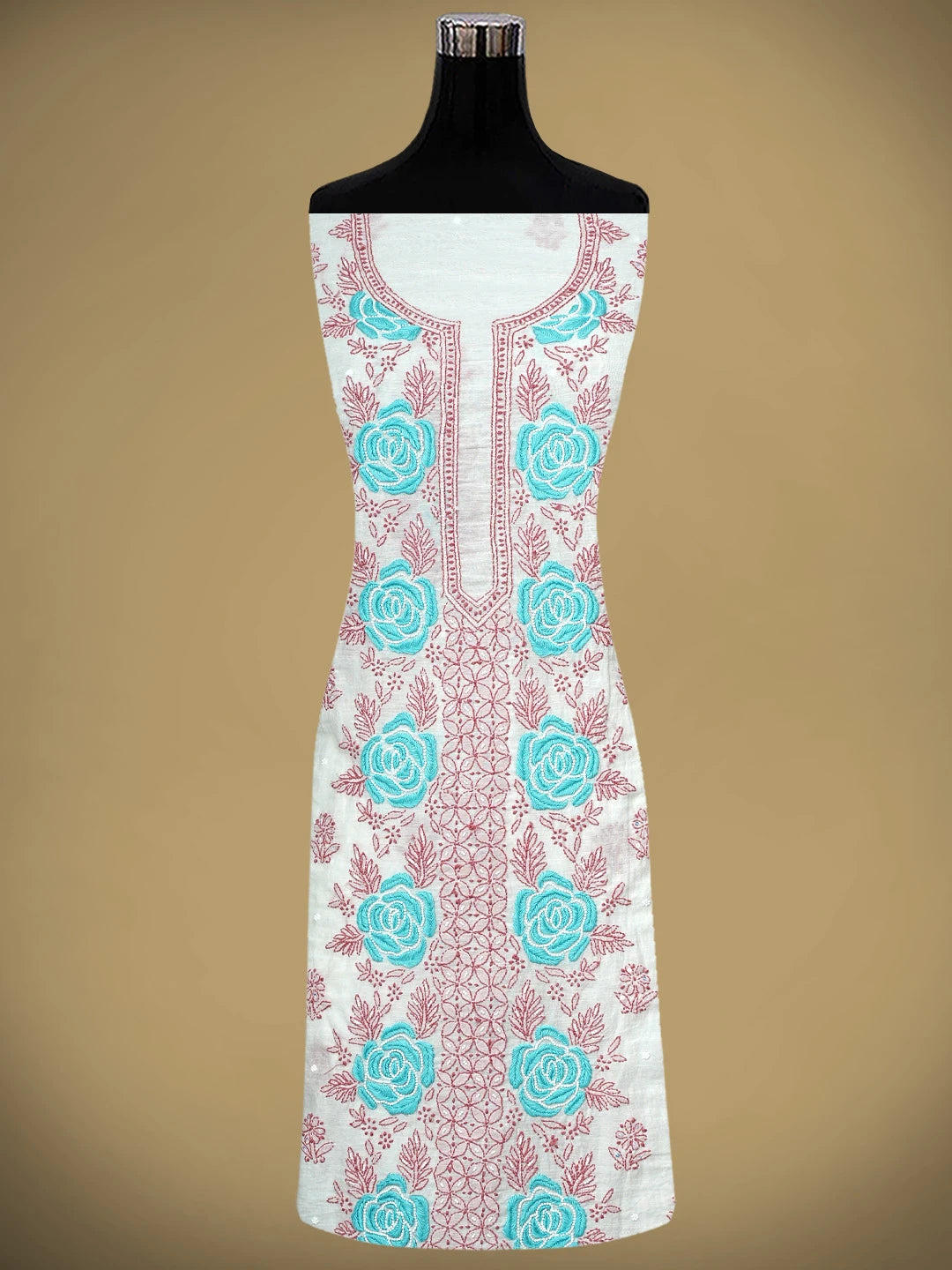 Ada Hand Embroidered White Seashell Chanderi Lucknowi Chikankari Unstitched Kurta Dupatta Set With Pearl Work 01A897569