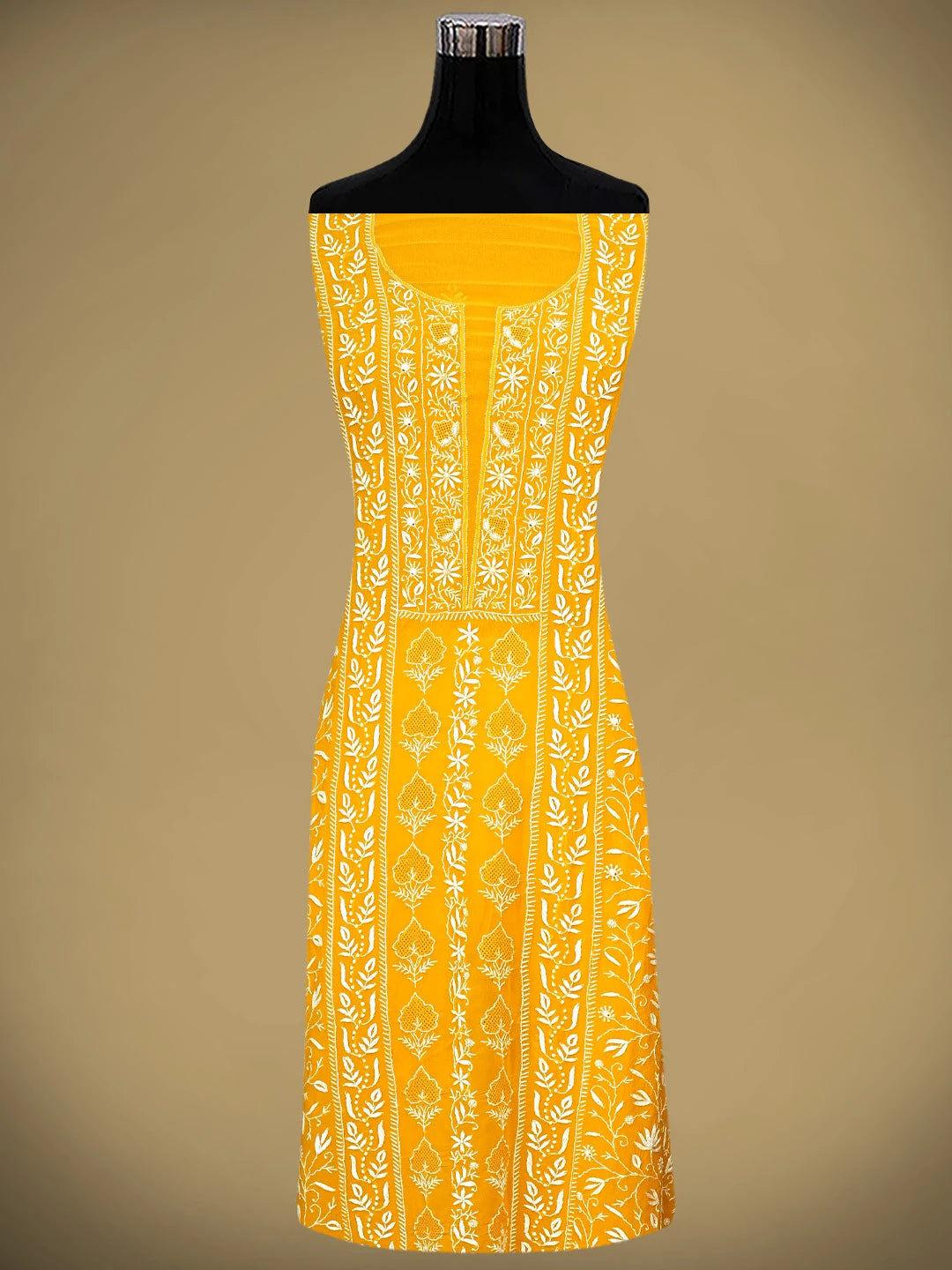 Ada Hand Embroidered Yellow Viscose Georgette Lucknowi Chikankari Unstitched Kurta Dupatta Set 01A908445