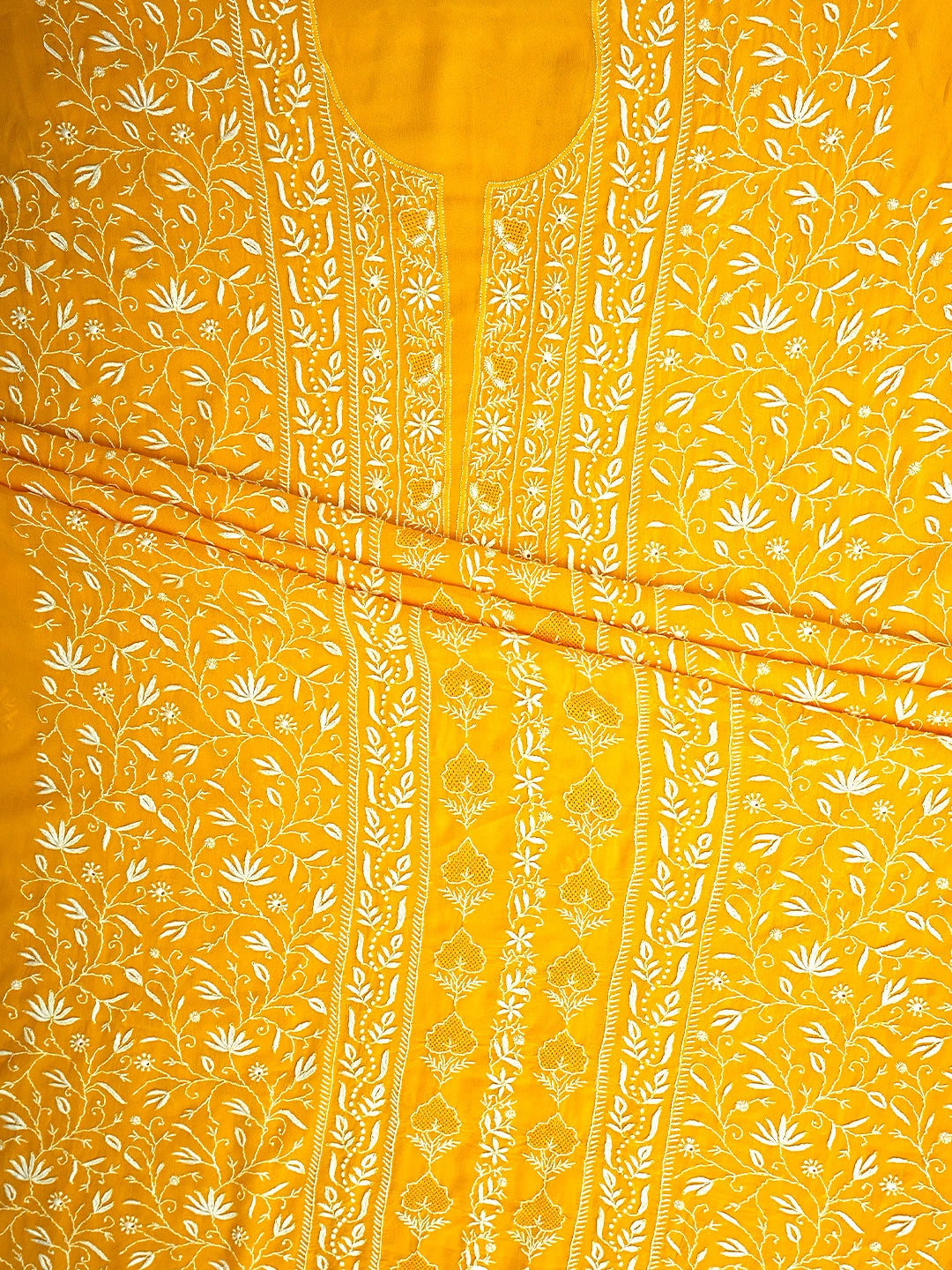 Ada Hand Embroidered Yellow Viscose Georgette Lucknowi Chikankari Unstitched Kurta Dupatta Set 01A908445