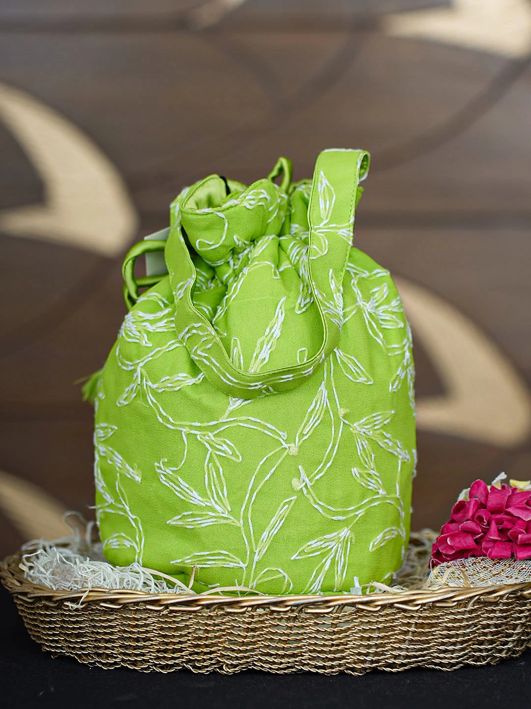 Ada Hand Embroidered Green Faux Georgette Lucknowi Chikankari Potli Bag 01A938436