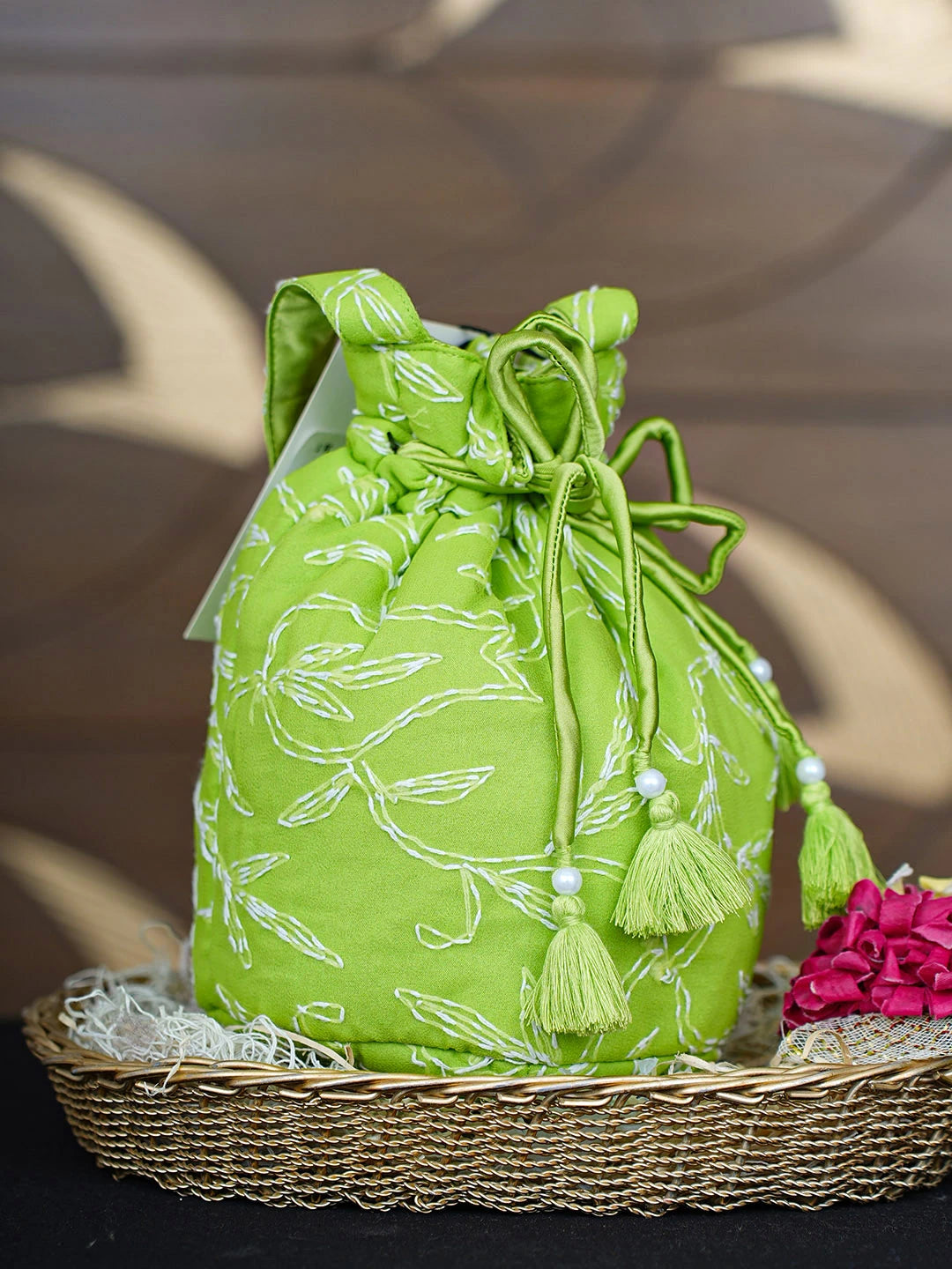 Ada Hand Embroidered Green Faux Georgette Lucknowi Chikankari Potli Bag 01A938436