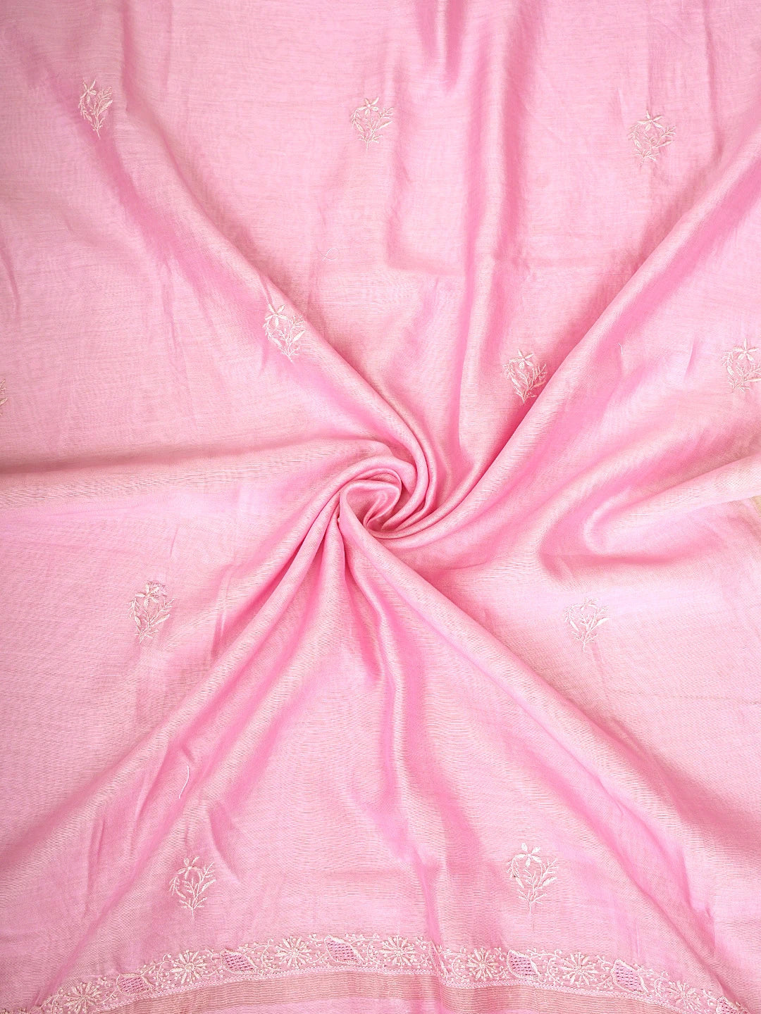 Ada Hand Embroidered Pink Mist Chanderi Lucknowi Chikankari Unstitched Kurta Dupatta Set 01A944074