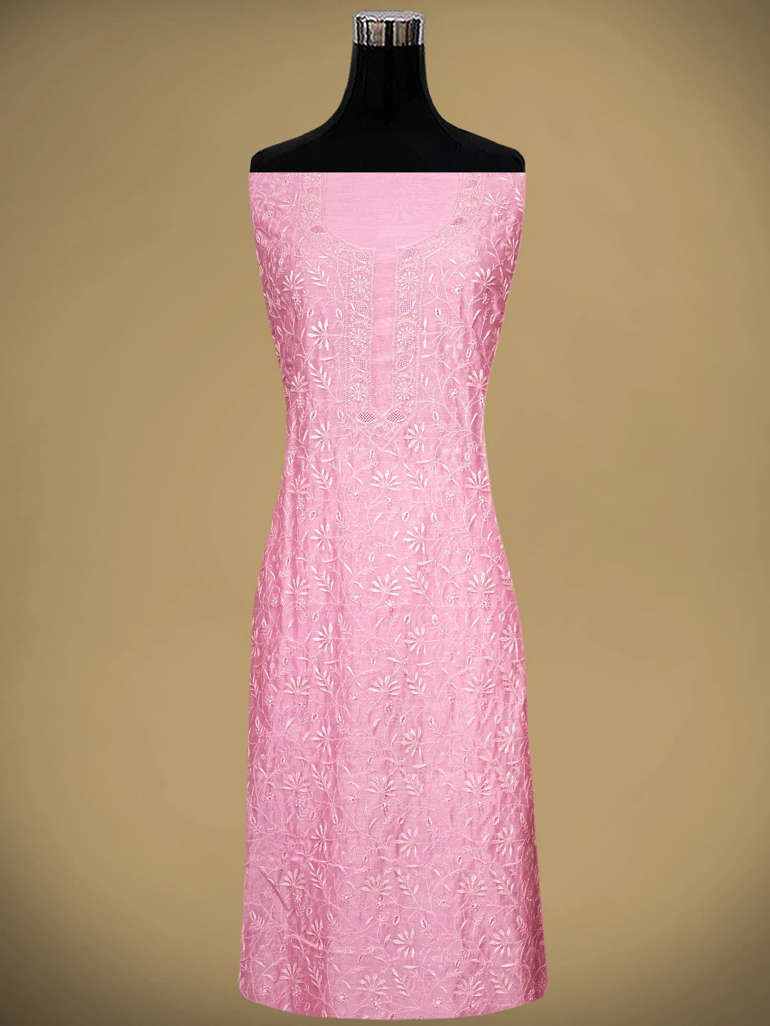 Ada Hand Embroidered Pink Mist Chanderi Lucknowi Chikankari Unstitched Kurta Dupatta Set 01A944074