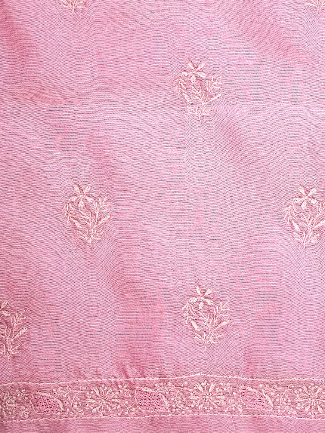 Ada Hand Embroidered Pink Mist Chanderi Lucknowi Chikankari Unstitched Kurta Dupatta Set 01A944074