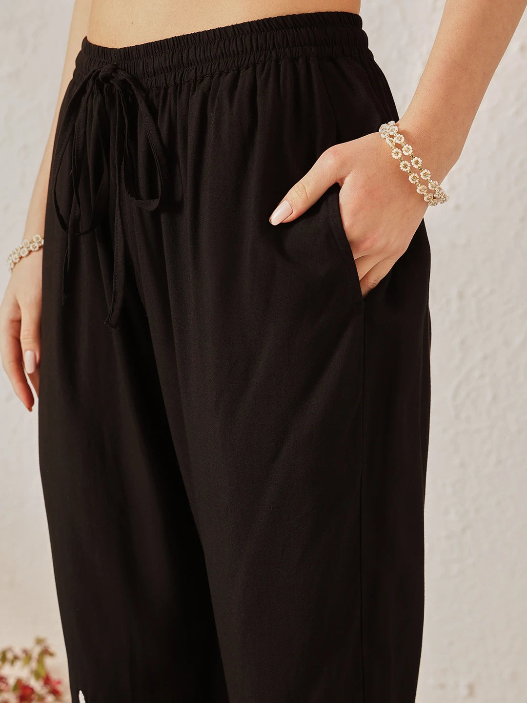 Ada Hand Embroidered Black Rayon Lucknowi Chikankari Co-Ord Set A811376