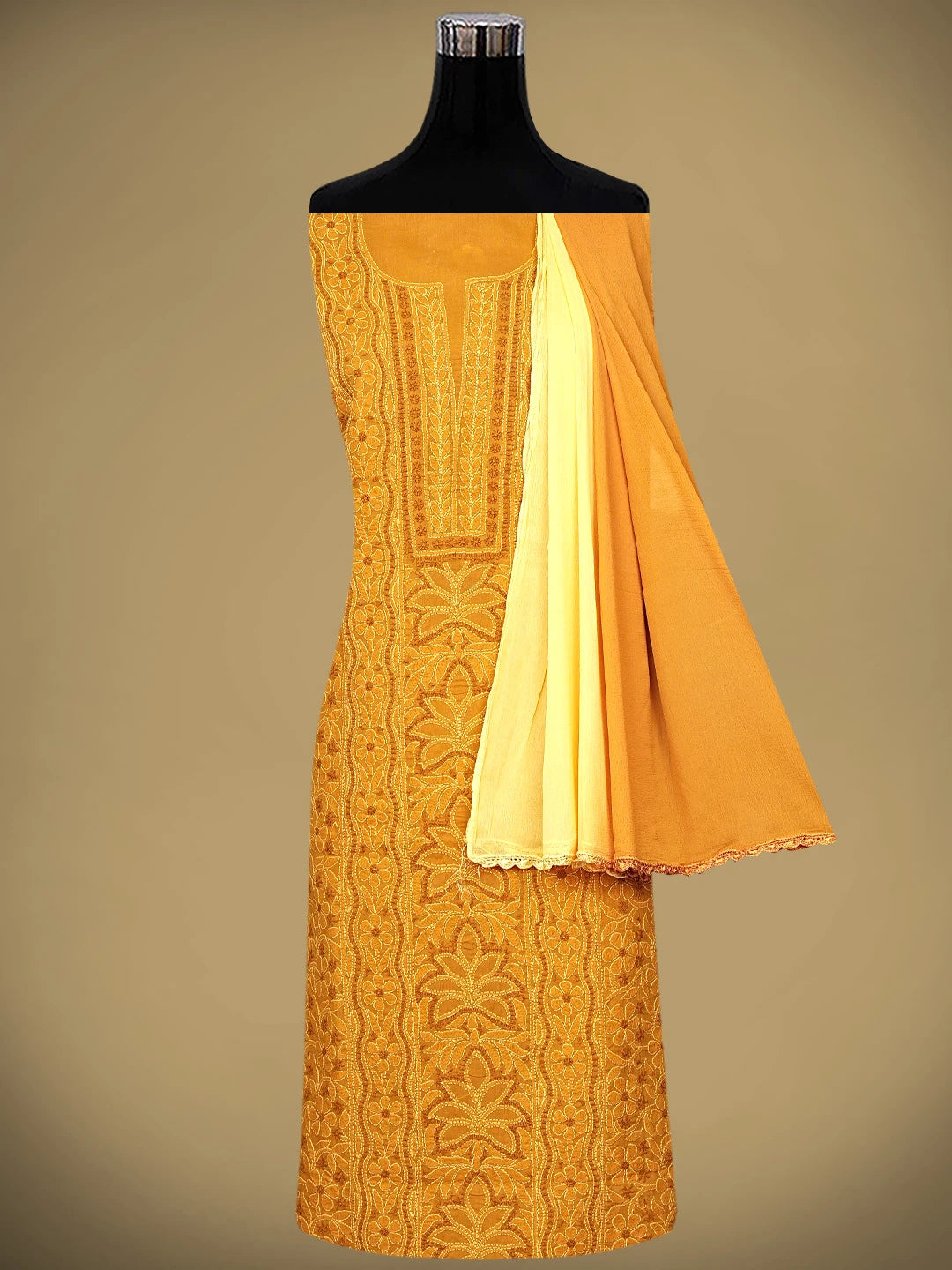 Ada Hand Embroidered Copper Brown Cotton Lucknowi Chikankari Unstitched Suit Piece 01A945798