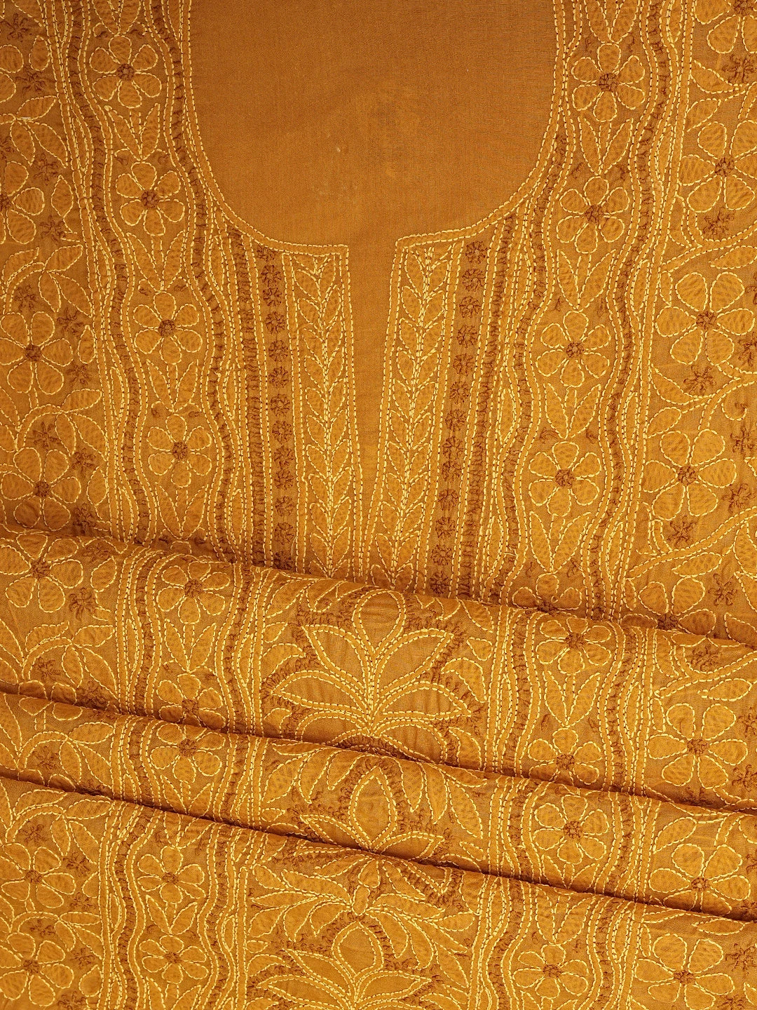 Ada Hand Embroidered Copper Brown Cotton Lucknowi Chikankari Unstitched Suit Piece 01A945798