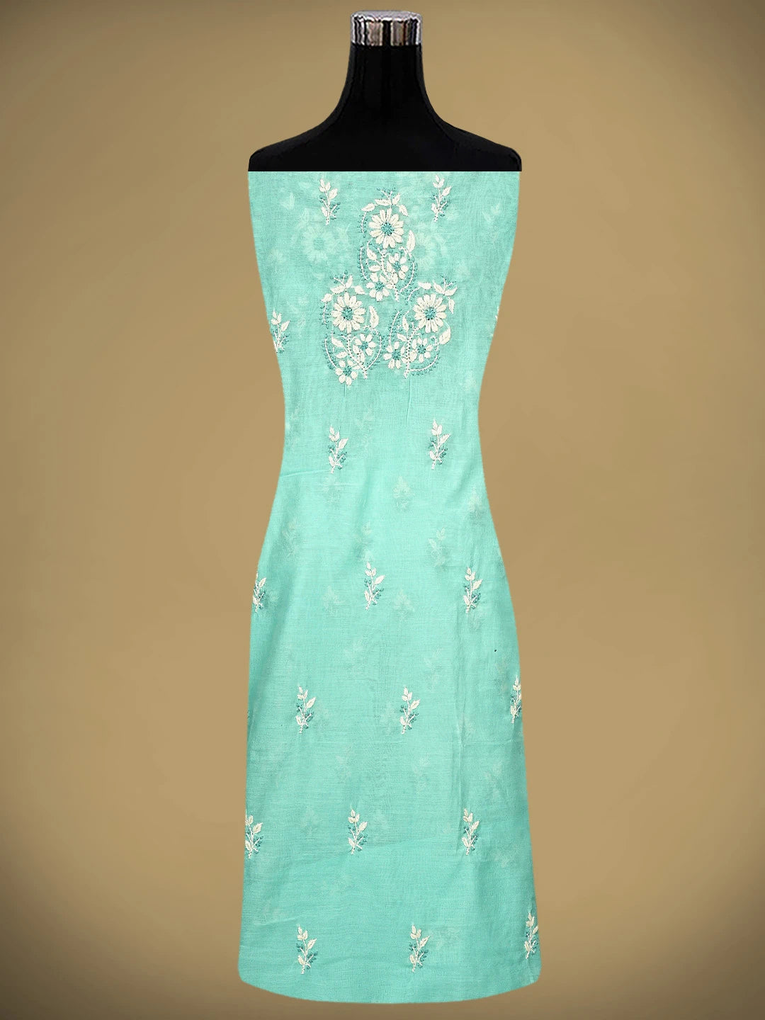 Ada Hand Embroidered Turquoise Chanderi Lucknowi Chikankari Unstitched Kurta Dupatta Set 01A945663