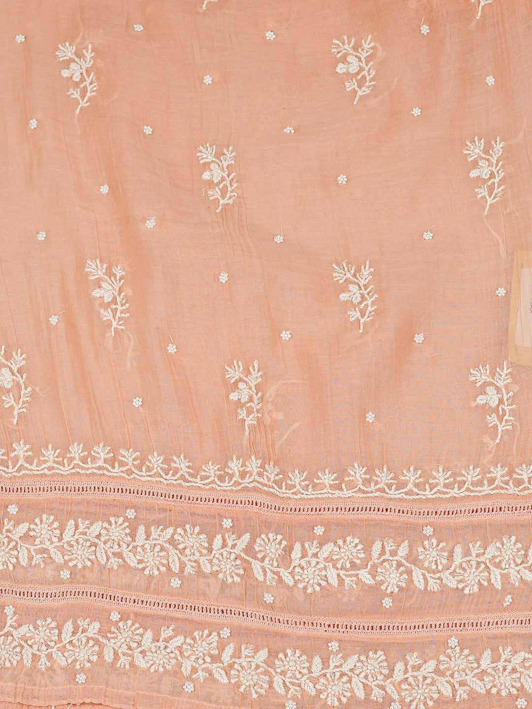 Ada Hand Embroidered Peach Chanderi Lucknowi Chikankari Semi-stitched Kurta Dupatta Set With Cutdana Work 01A764522