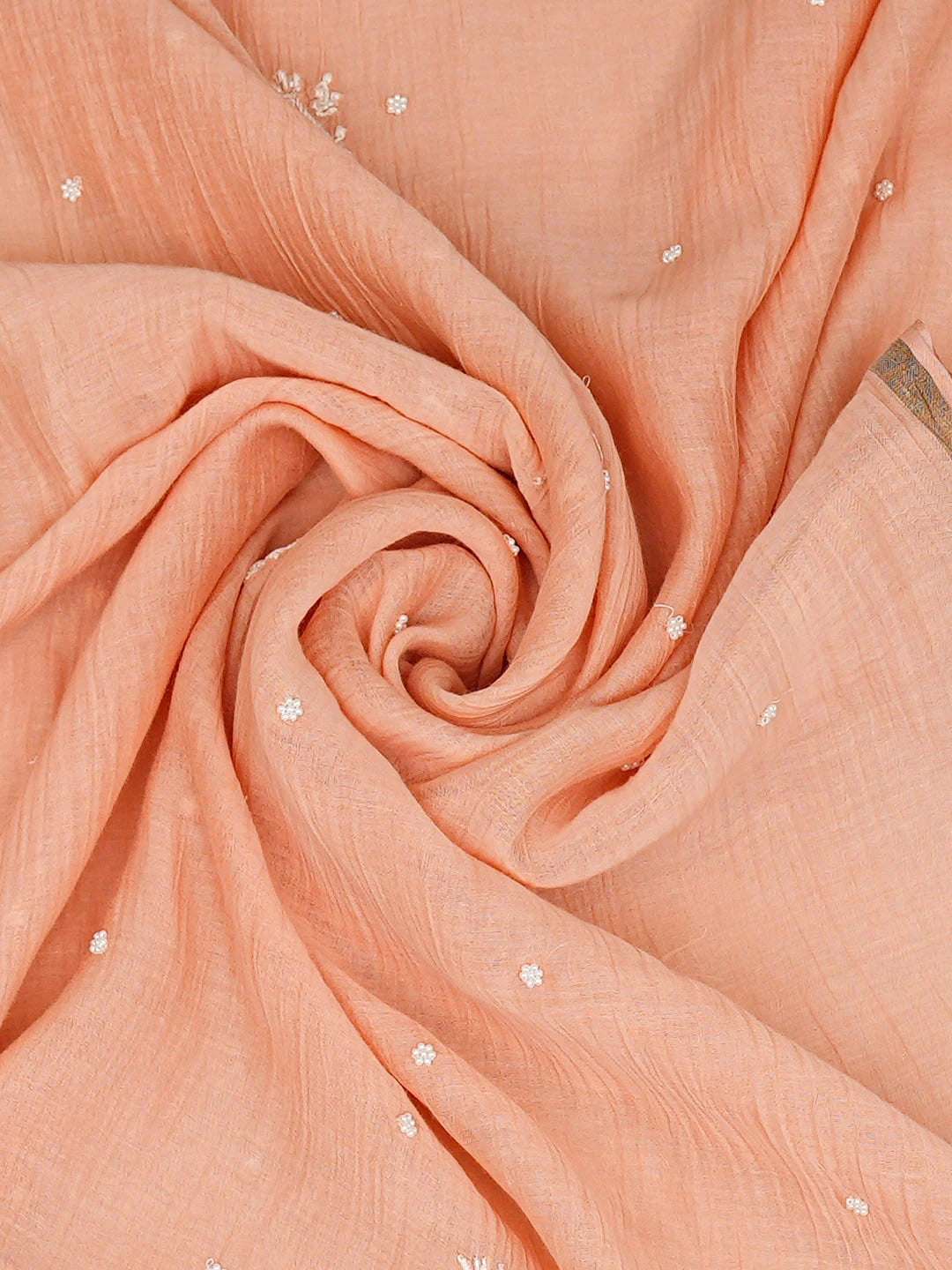 Ada Hand Embroidered Peach Chanderi Lucknowi Chikankari Semi-stitched Kurta Dupatta Set With Cutdana Work 01A764522