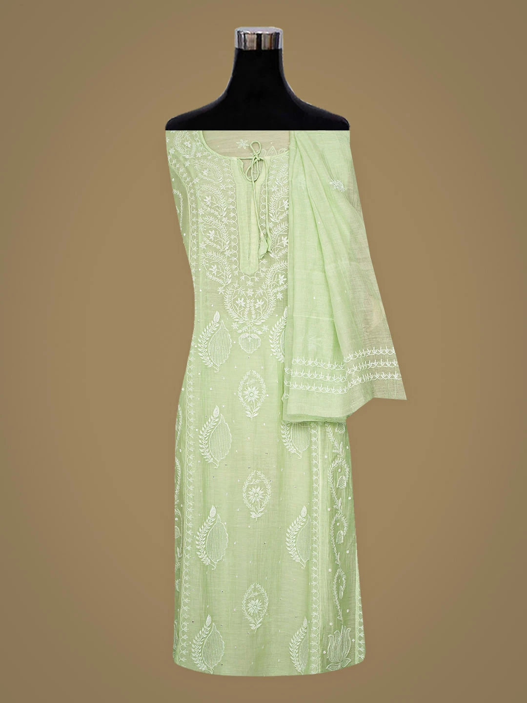Ada Hand Embroidered Green Chanderi Lucknowi Chikankari Semi-stitched Kurta Dupatta Set With Cutdana Work 01A933020