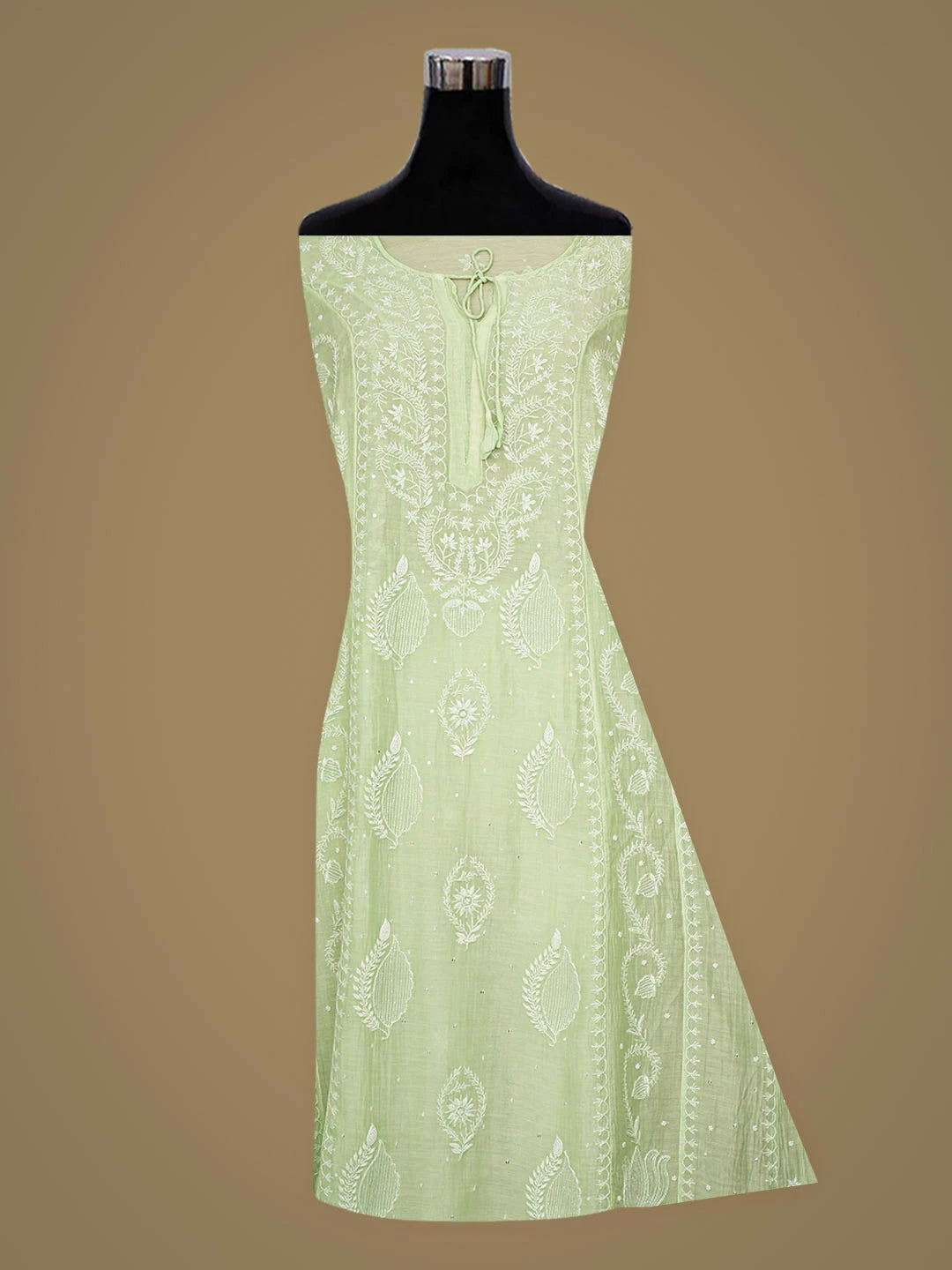 Ada Hand Embroidered Green Chanderi Lucknowi Chikankari Semi-stitched Kurta Dupatta Set With Cutdana Work 01A933020