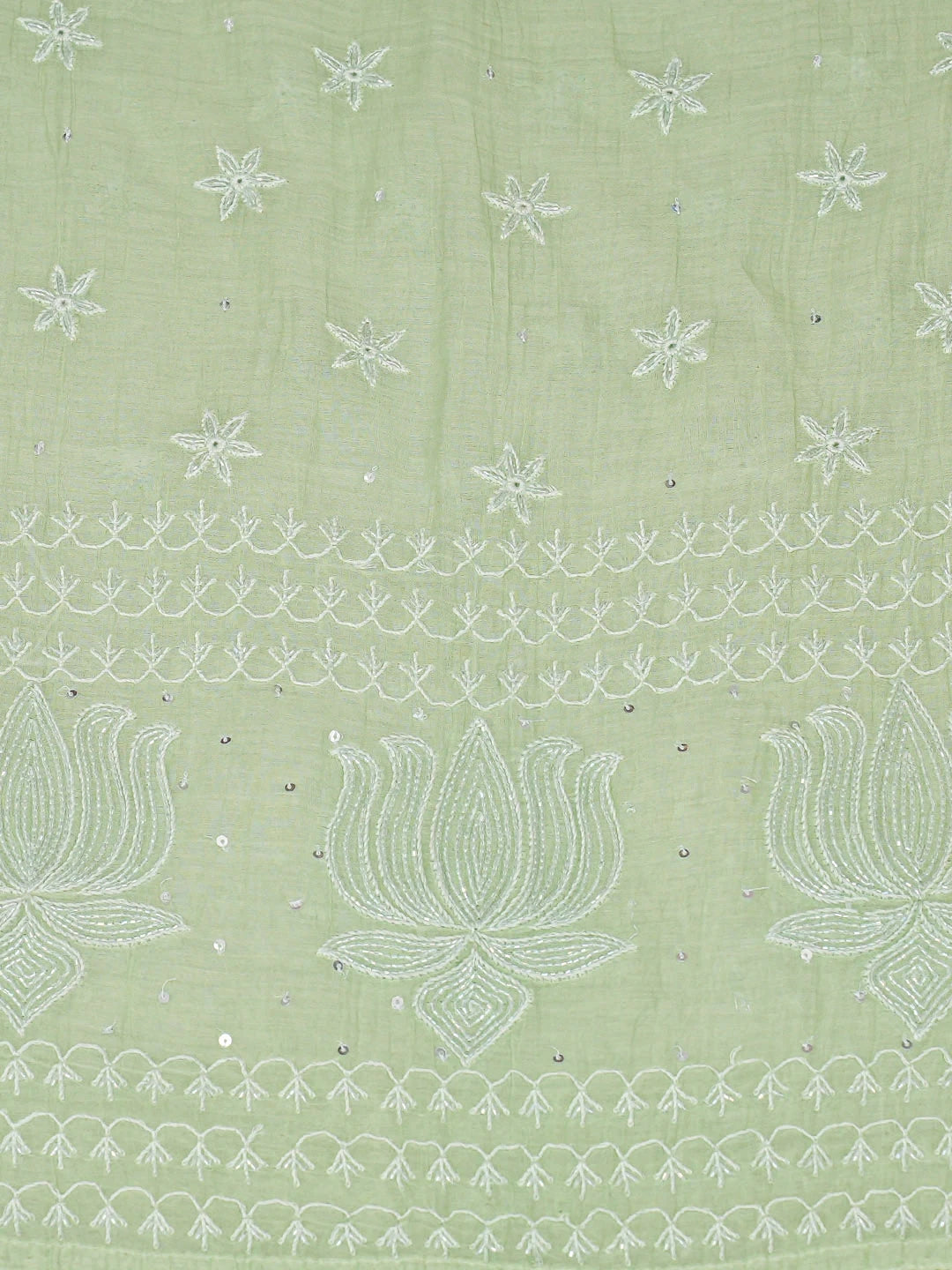 Ada Hand Embroidered Green Chanderi Lucknowi Chikankari Semi-stitched Kurta Dupatta Set With Cutdana Work 01A933020