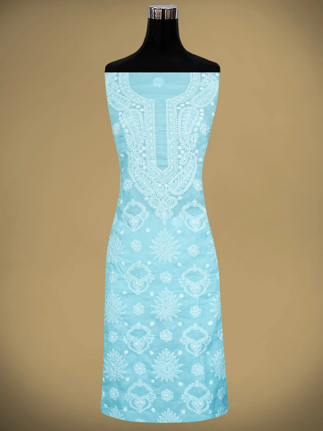 Ada Hand Embroidered Blue Cotton Lucknowi Chikankari Unstitched Suit Piece 01A896028