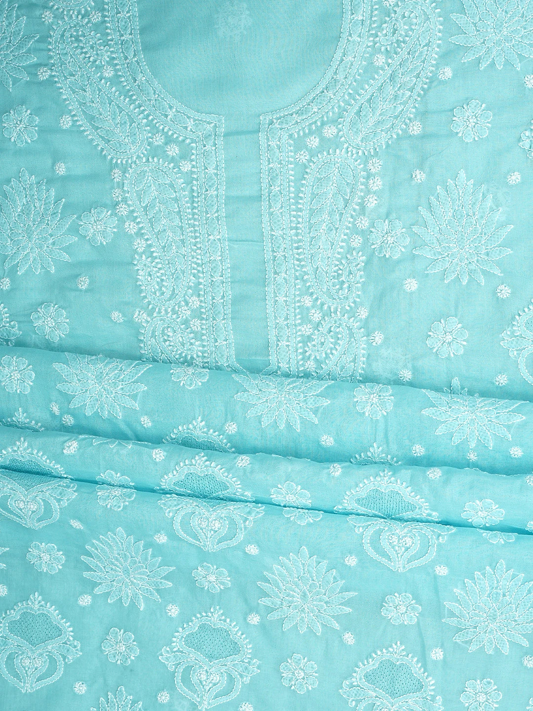 Ada Hand Embroidered Blue Cotton Lucknowi Chikankari Unstitched Suit Piece 01A896028