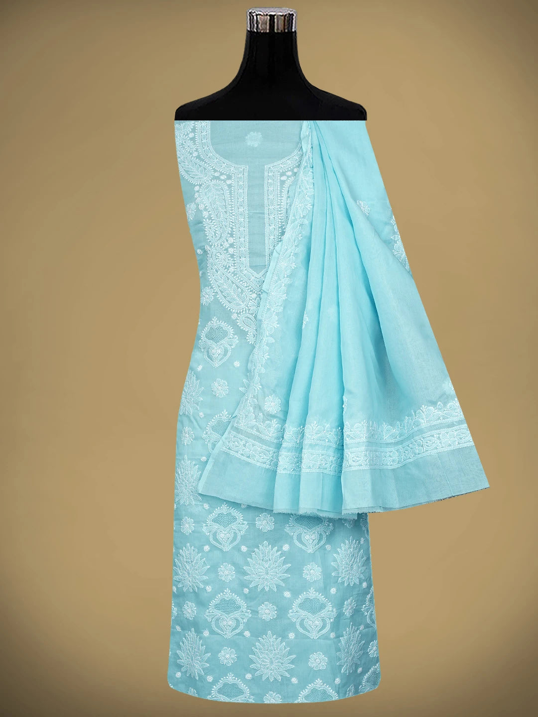 Ada Hand Embroidered Blue Cotton Lucknowi Chikankari Unstitched Suit Piece 01A896028