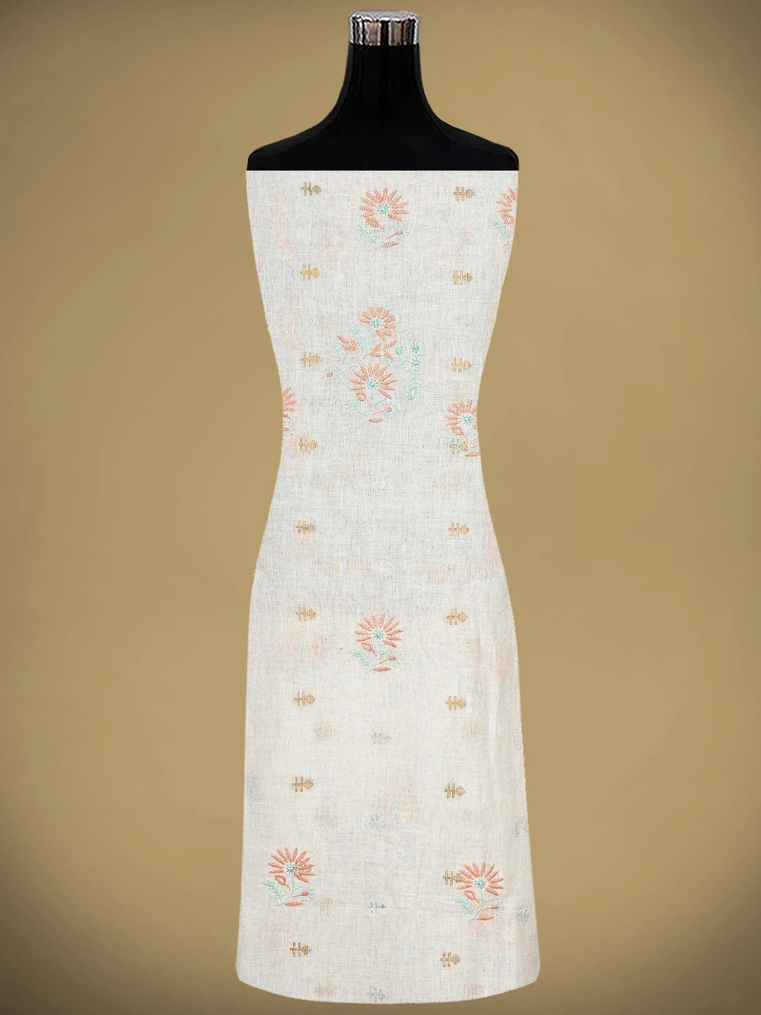 Ada Hand Embroidered White Ivory Cream  Linen Lucknowi Chikankari Unstitched Kurta Dupatta Set 01A917358