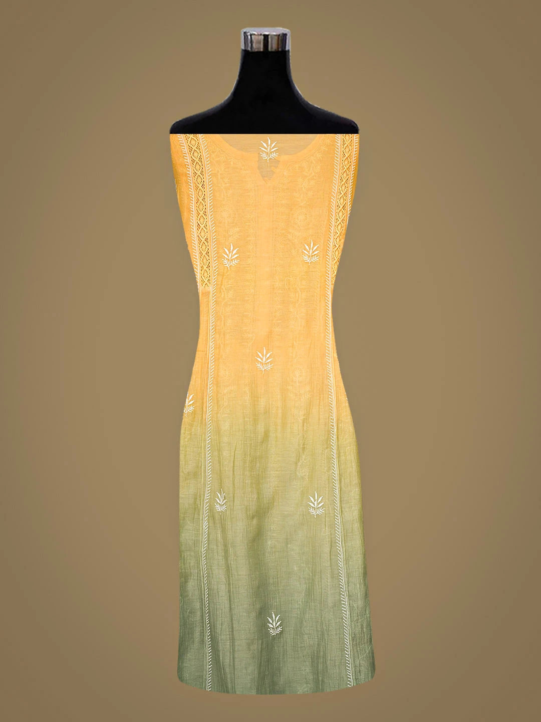 Ada Hand Embroidered Green Chanderi Lucknowi Chikankari Semi-stitched Kurta Dupatta Set 01A919286