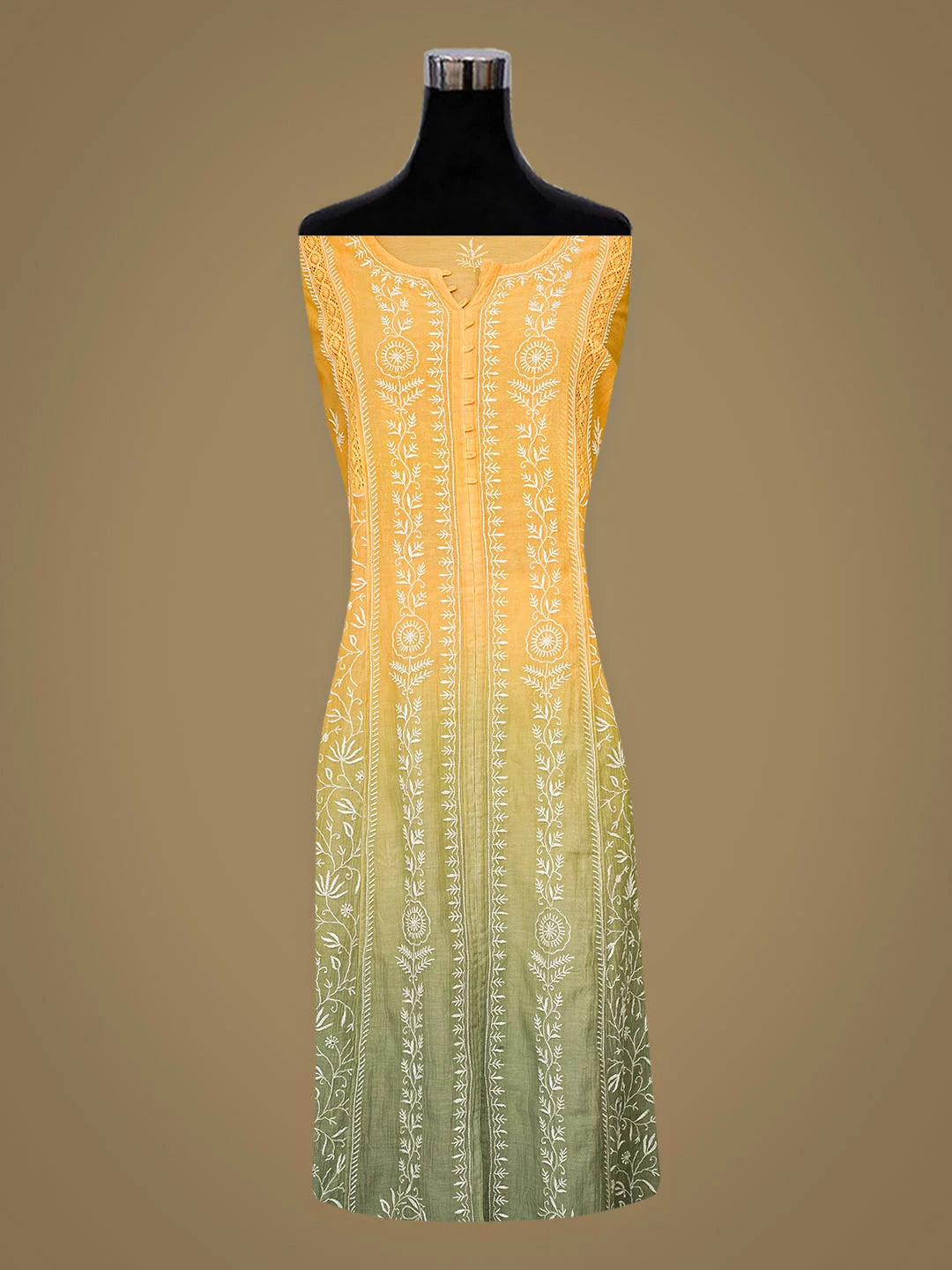 Ada Hand Embroidered Green Chanderi Lucknowi Chikankari Semi-stitched Kurta Dupatta Set 01A919286