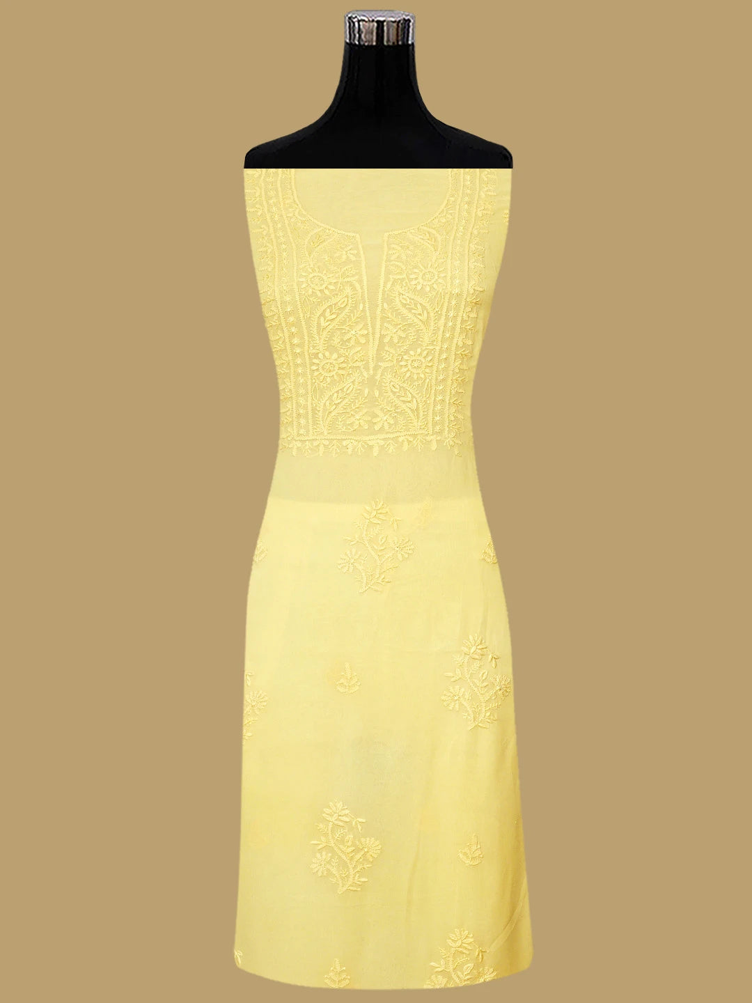 Ada Hand Embroidered Yellow Viscose Georgette Lucknowi Chikankari Unstitched Kurta Dupatta Set 01A810399