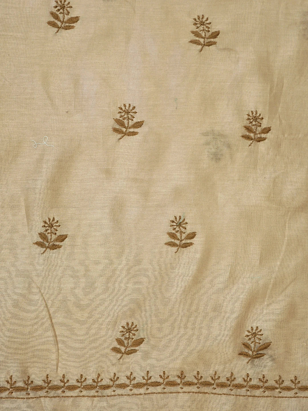 Ada Hand Embroidered Camel Brown Chanderi Lucknowi Chikankari Unstitched Kurta Dupatta Set 01A944071
