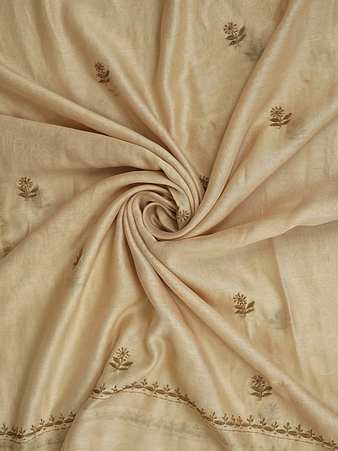 Ada Hand Embroidered Camel Brown Chanderi Lucknowi Chikankari Unstitched Kurta Dupatta Set 01A944071