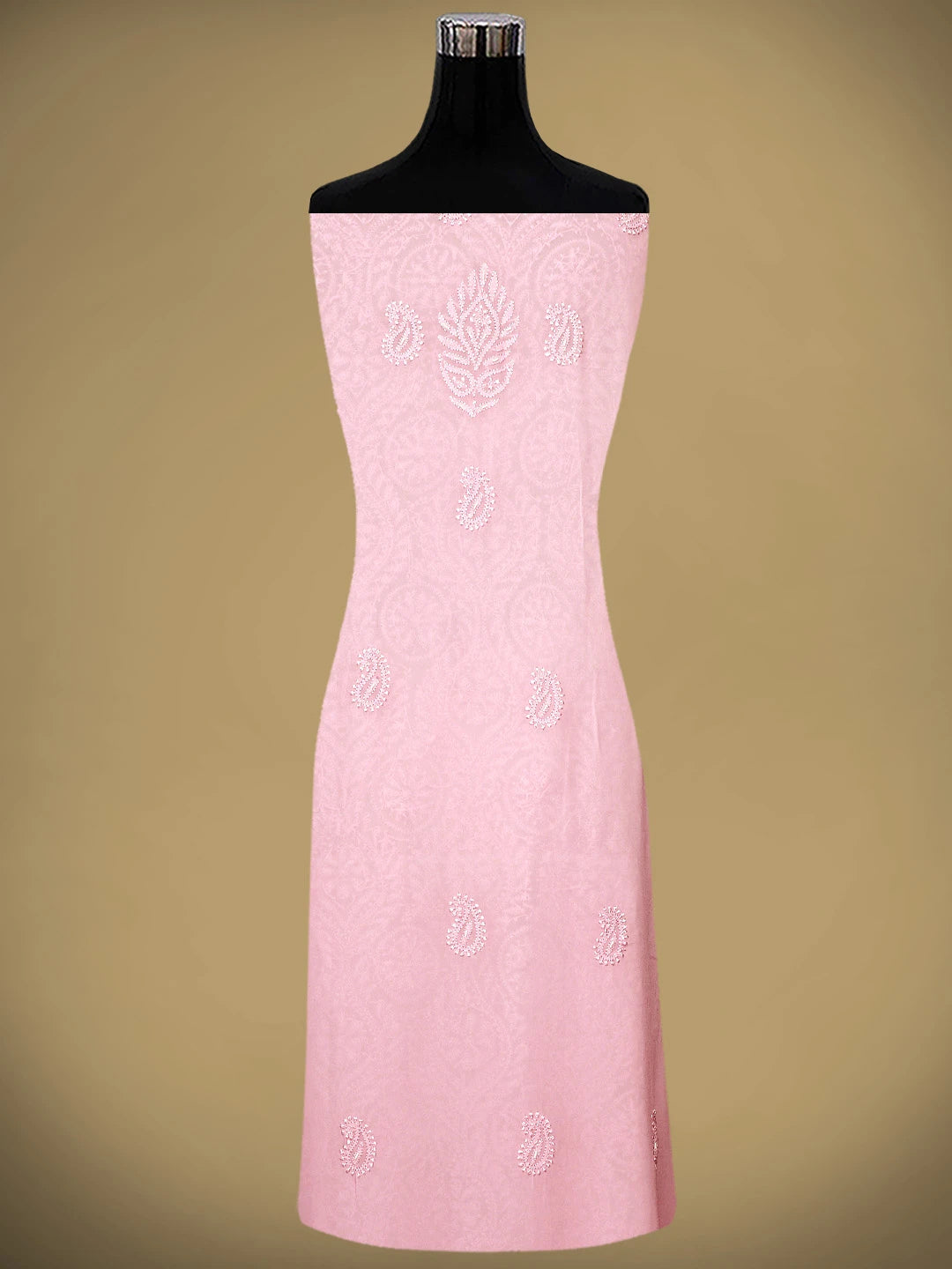 Ada Hand Embroidered Pink Viscose Georgette Lucknowi Chikankari Unstitched Kurta Dupatta Set With Cutdana Work 01A933560
