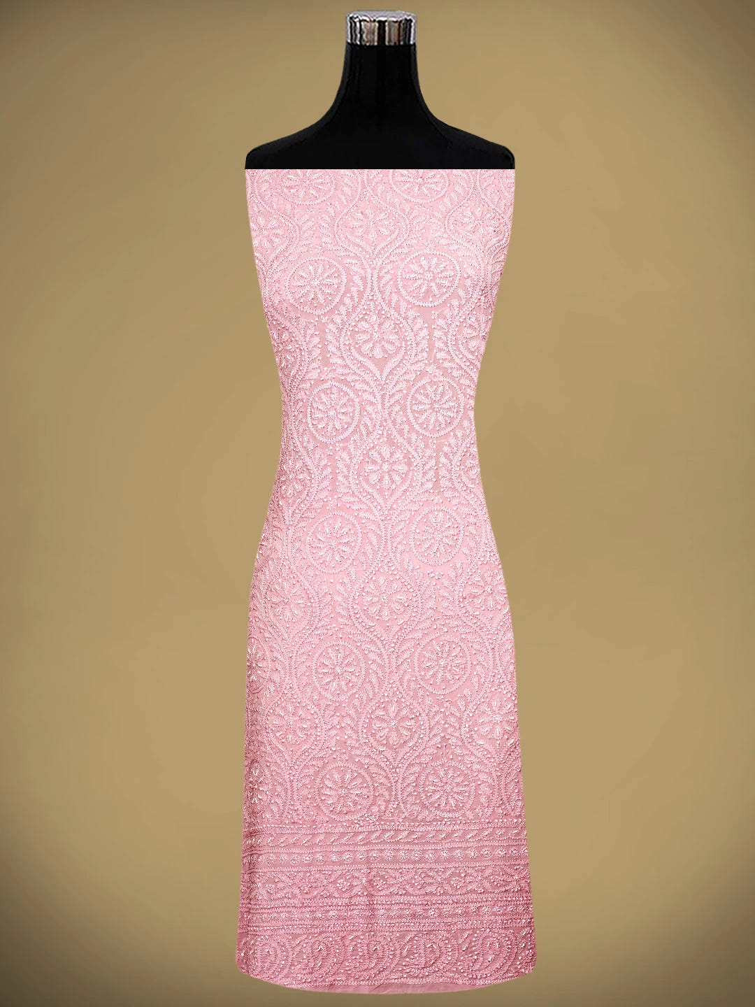 Ada Hand Embroidered Pink Viscose Georgette Lucknowi Chikankari Unstitched Kurta Dupatta Set With Cutdana Work 01A933560