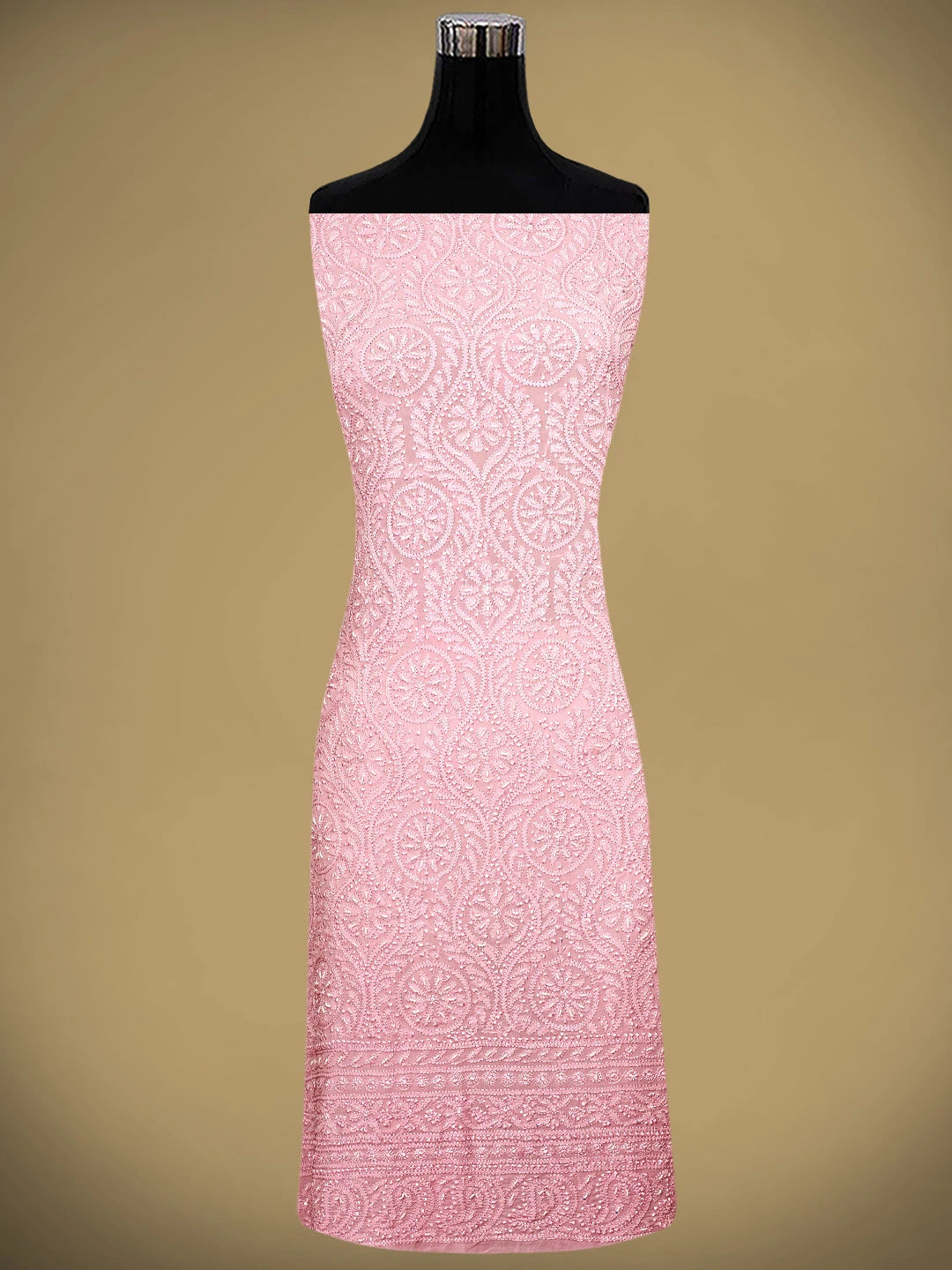 Ada Hand Embroidered Pink Viscose Georgette Lucknowi Chikankari Unstitched Kurta Dupatta Set With Cutdana Work 01A933560