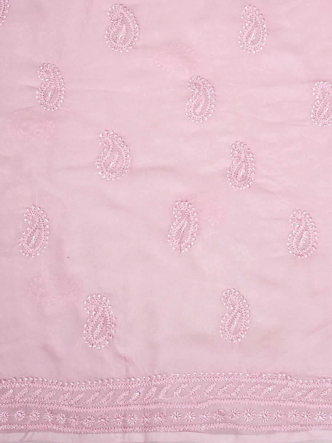 Ada Hand Embroidered Pink Viscose Georgette Lucknowi Chikankari Unstitched Kurta Dupatta Set With Cutdana Work 01A933560