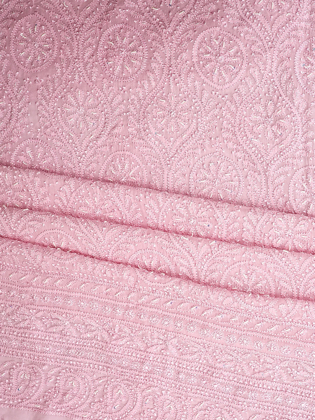 Ada Hand Embroidered Pink Viscose Georgette Lucknowi Chikankari Unstitched Kurta Dupatta Set With Cutdana Work 01A933560