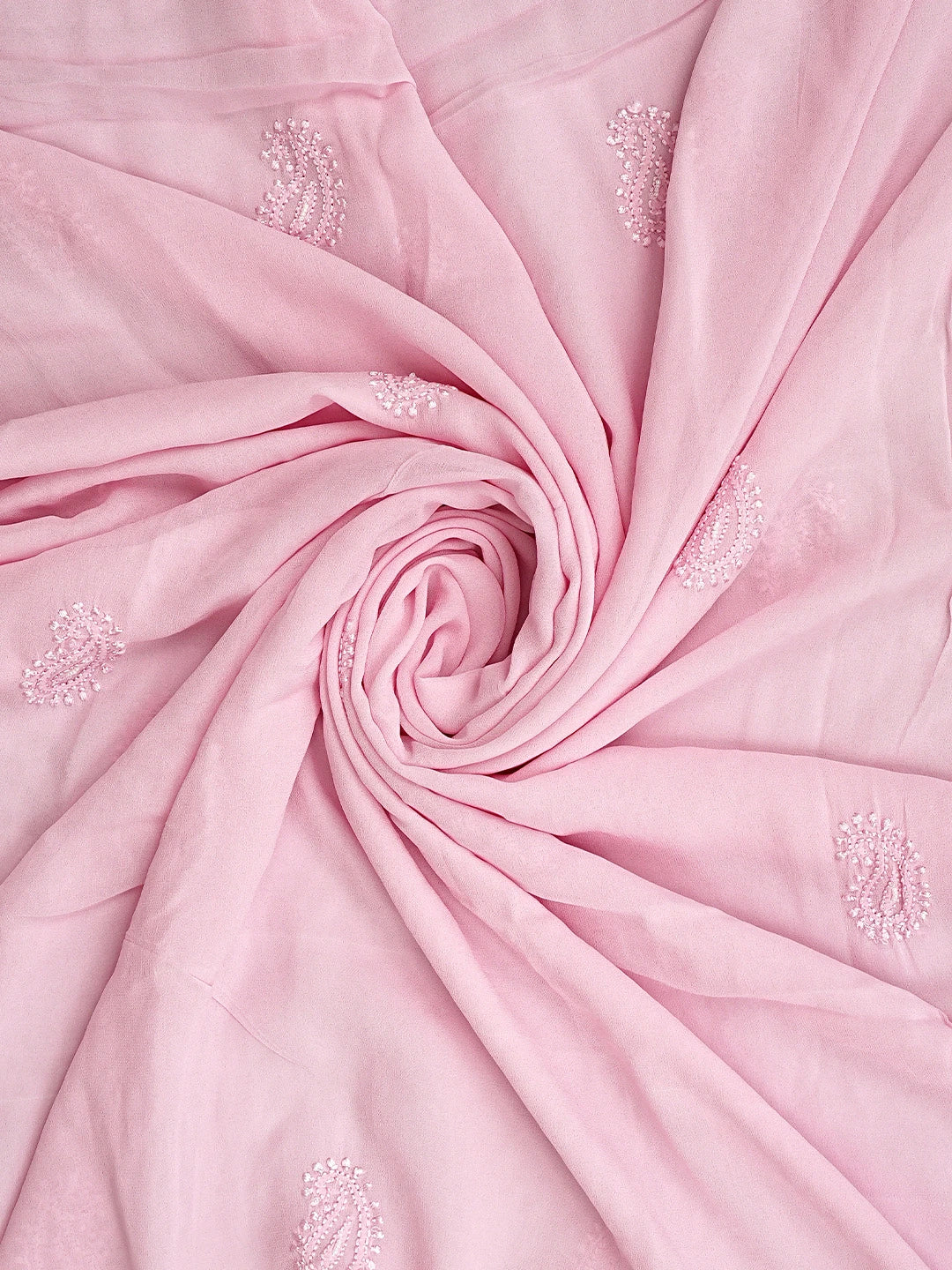 Ada Hand Embroidered Pink Viscose Georgette Lucknowi Chikankari Unstitched Kurta Dupatta Set With Cutdana Work 01A933560