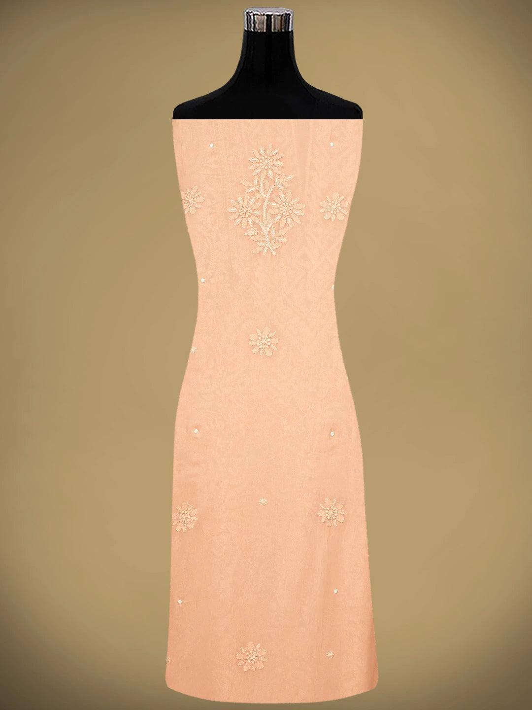 Ada Hand Embroidered Peach Viscose Georgette Lucknowi Chikankari Unstitched Kurta Dupatta Set With Cutdana Work 01A893624