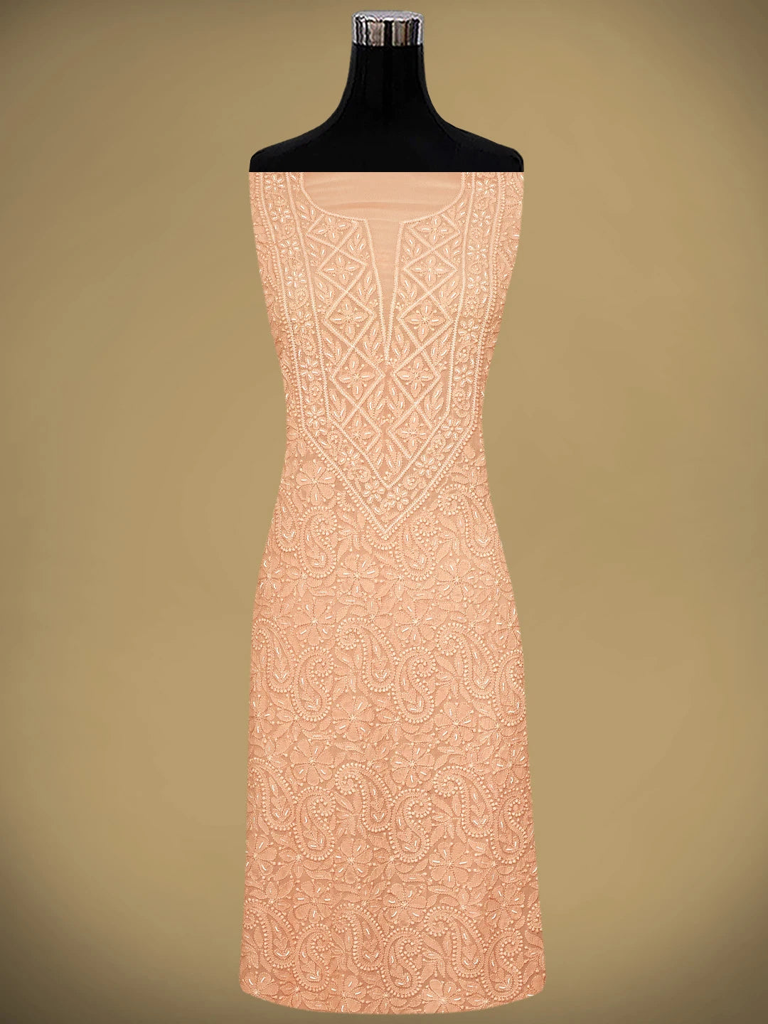 Ada Hand Embroidered Peach Viscose Georgette Lucknowi Chikankari Unstitched Kurta Dupatta Set With Cutdana Work 01A893624