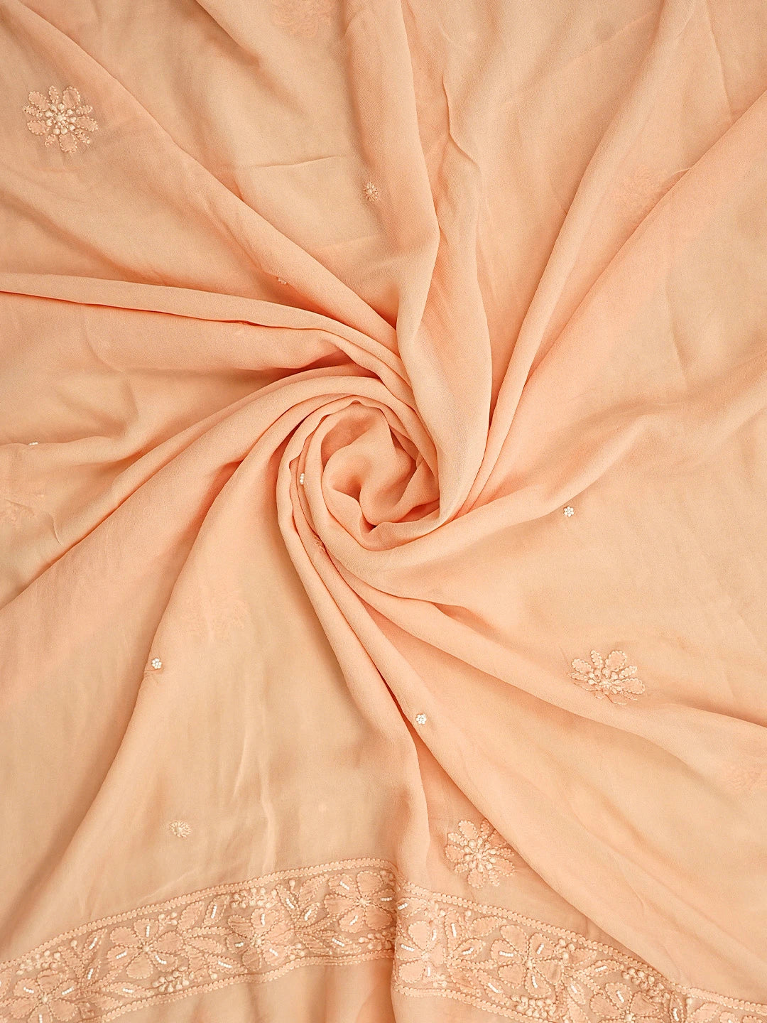 Ada Hand Embroidered Peach Viscose Georgette Lucknowi Chikankari Unstitched Kurta Dupatta Set With Cutdana Work 01A893624