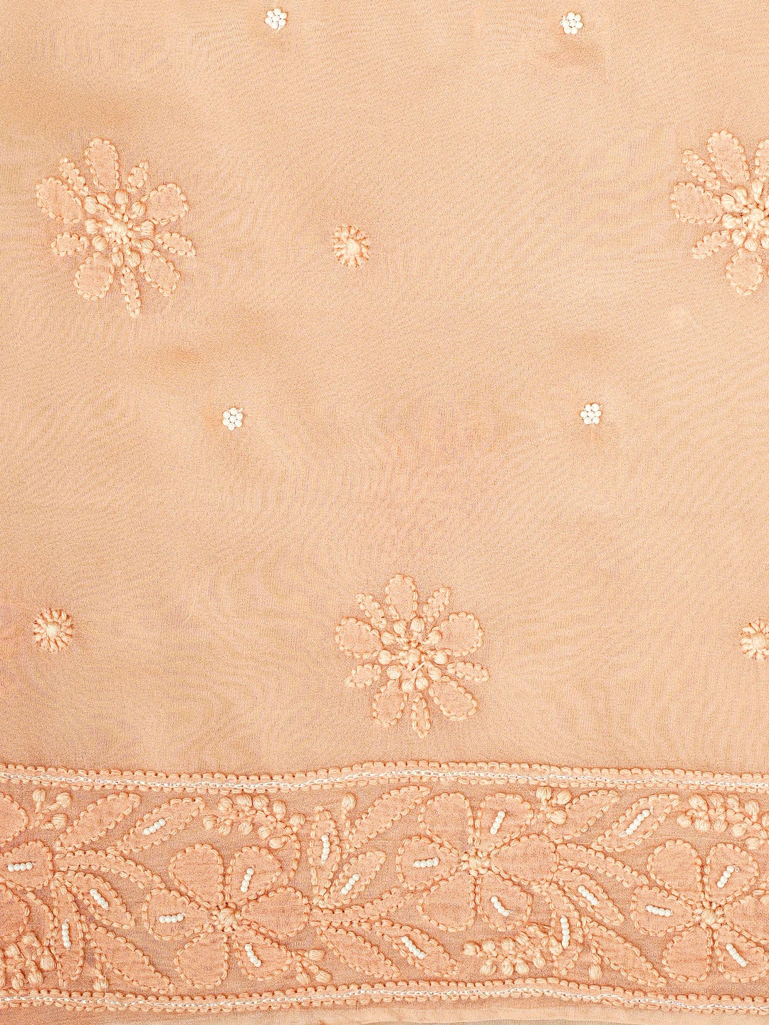 Ada Hand Embroidered Peach Viscose Georgette Lucknowi Chikankari Unstitched Kurta Dupatta Set With Cutdana Work 01A893624
