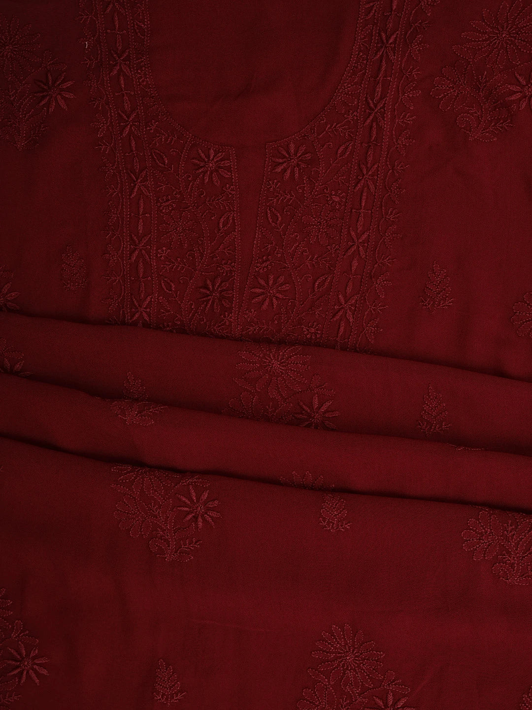 Ada Hand Embroidered Maroon Viscose Georgette Lucknowi Chikankari Unstitched Kurta Dupatta 01A810429