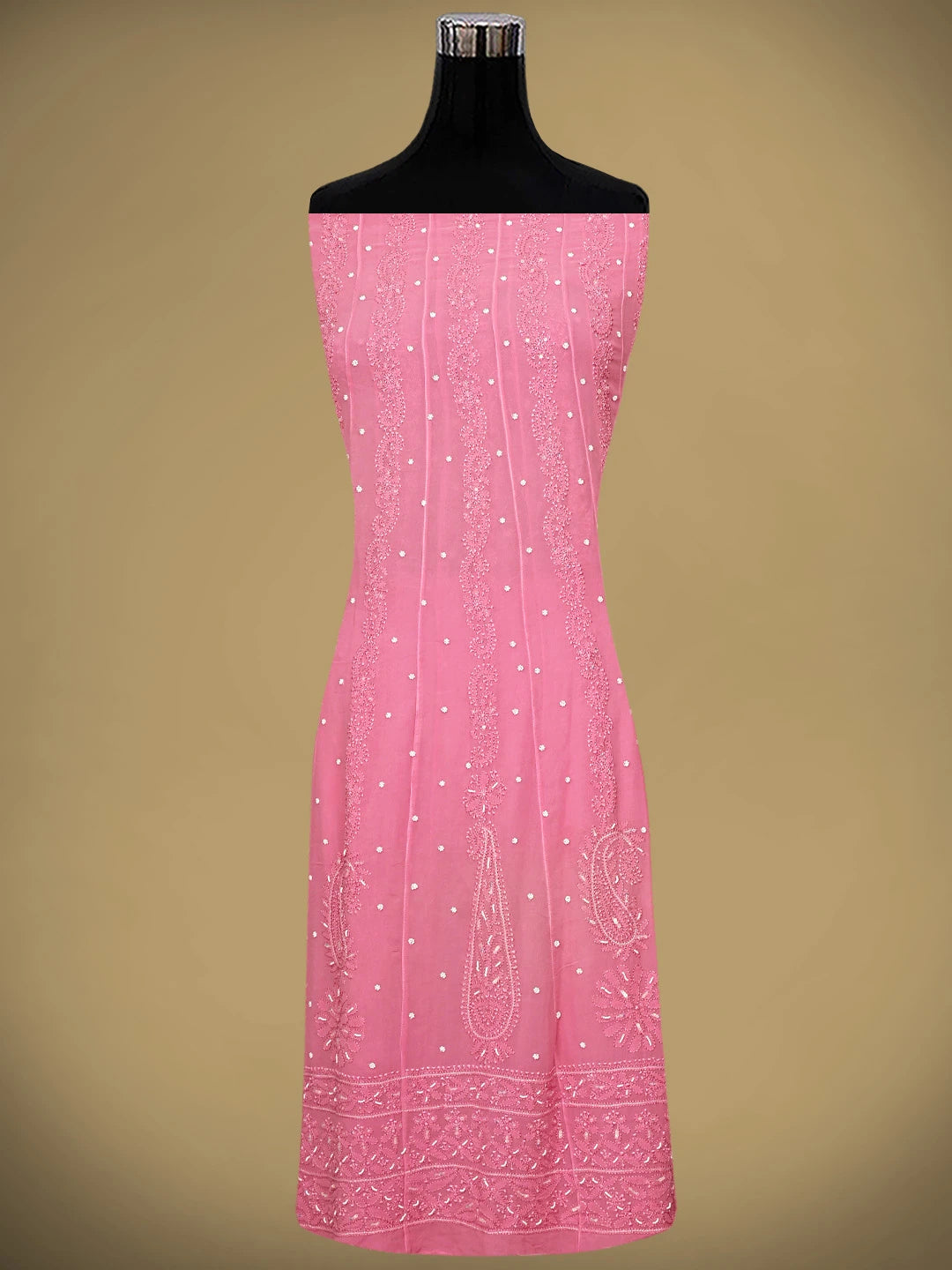 Ada Hand Embroidered Pink Viscose Georgette Lucknowi Chikankari Semi-Stitched Anarkali Kurta Dupatta Set With Sequinned Work 01A879162