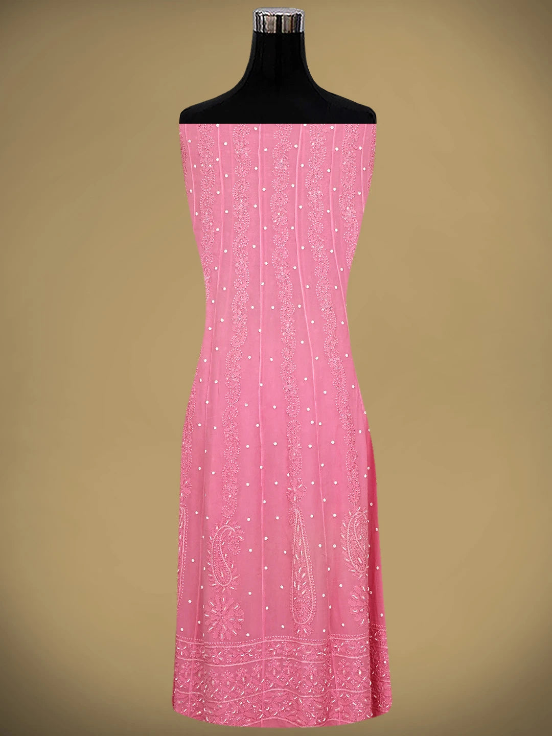 Ada Hand Embroidered Pink Viscose Georgette Lucknowi Chikankari Semi-Stitched Anarkali Kurta Dupatta Set With Sequinned Work 01A879162